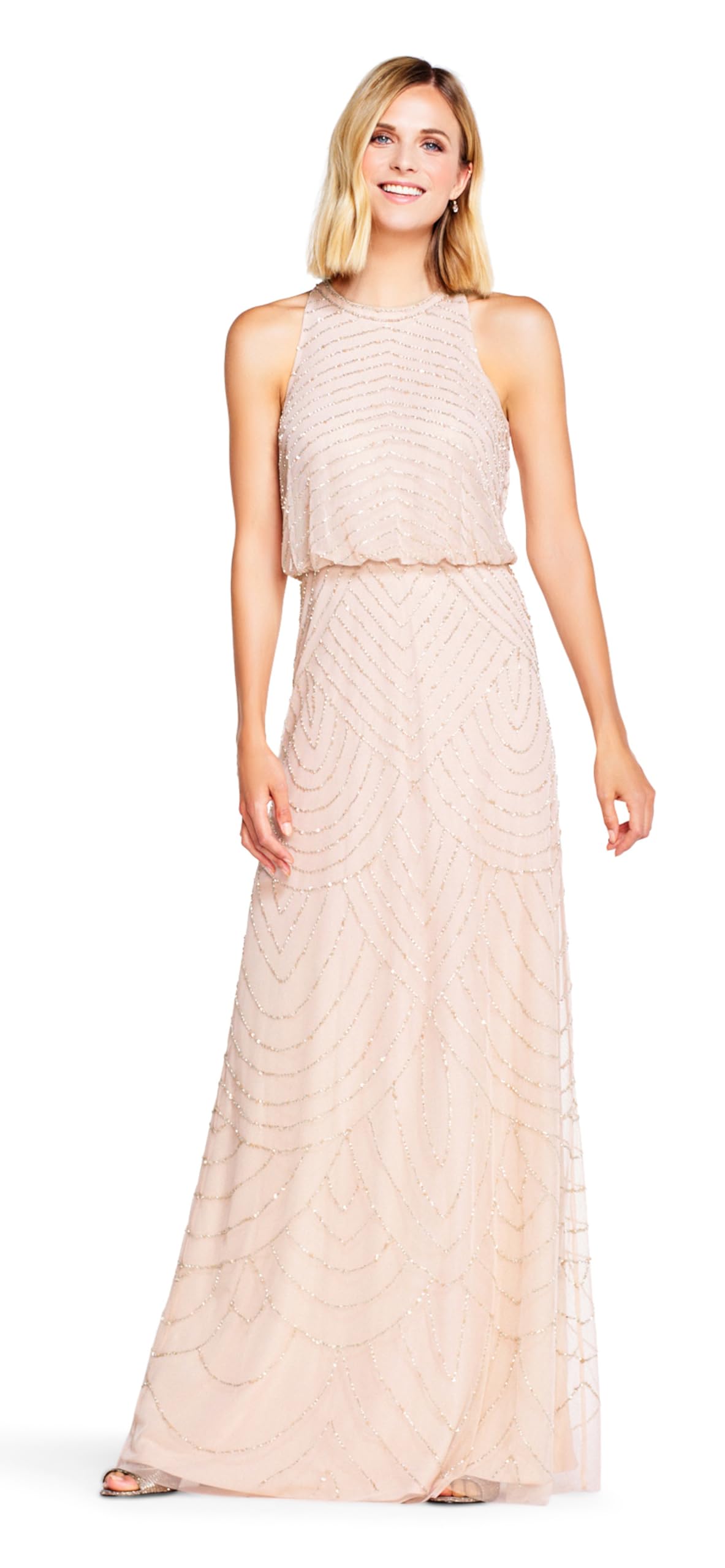 Adrianna Papell Women's Halter Art Deco Beaded Blouson Dress - Elegant Evening Gown for Parties, Weddings & Special Occasions