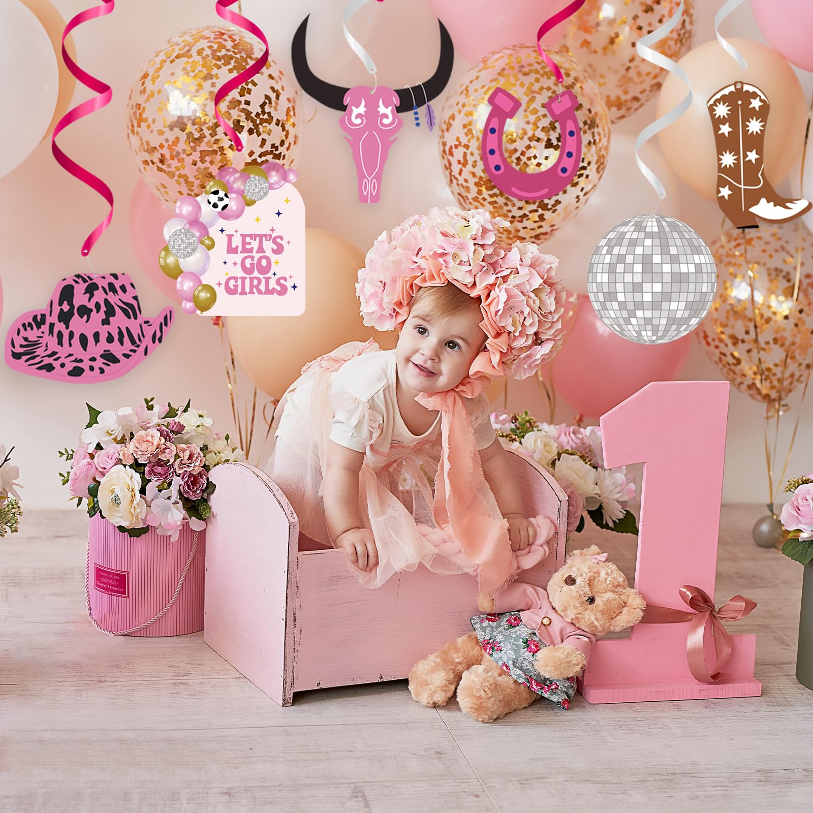 30PCS Pink Cowgirl Party Decorations Set - Western Themed Hanging Swirls & Foil Decor for Bachelorette, Baby Shower & Birthday Parties | Perfect for Last Rodeo, Disco & Cowgirl Themed Events