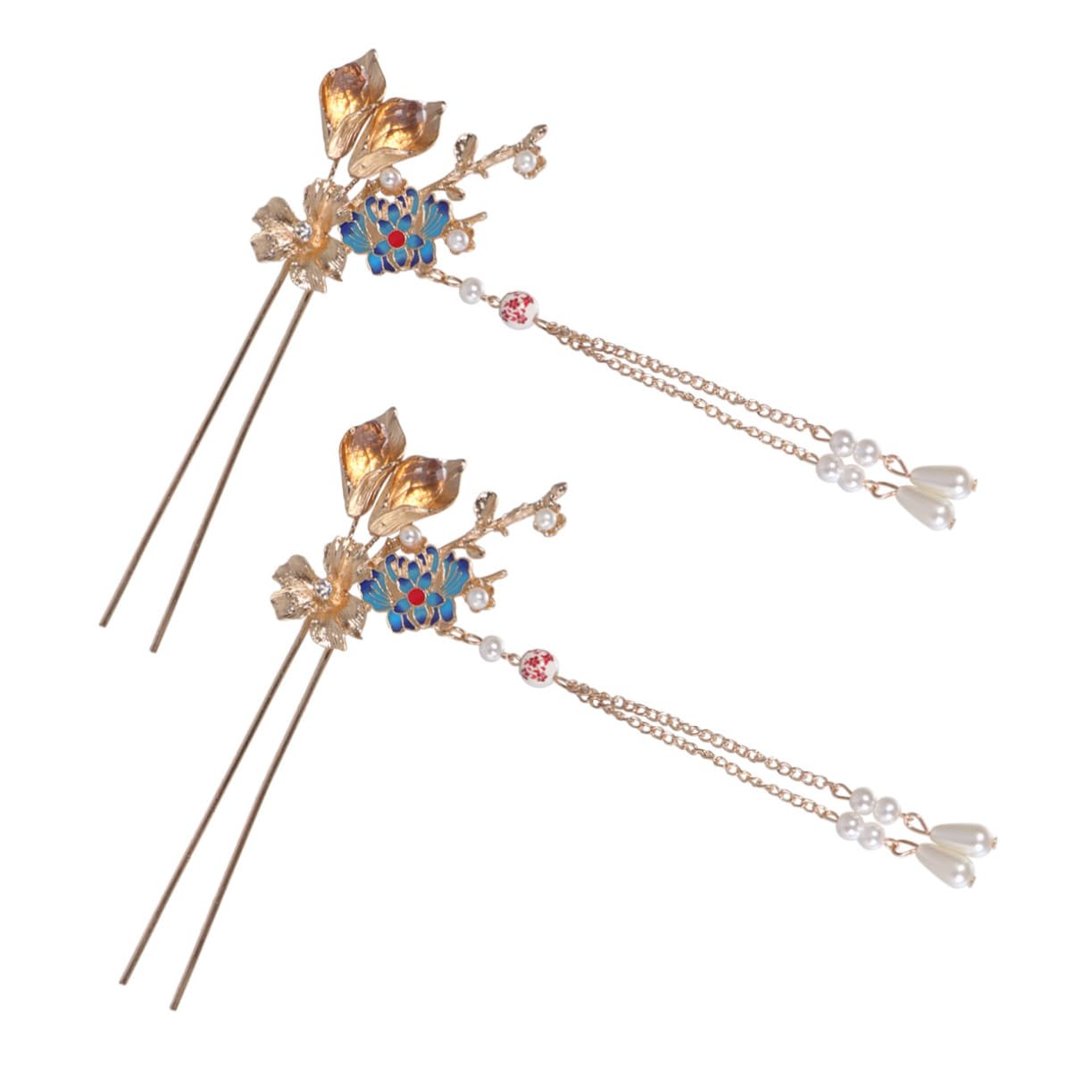 Beavorty 1 Pair Women's Chinese Resin Hair Clips with Diamond Rhinestones - Bridal Hair Pins, Pearl Barrettes, Floral Hair Accessories for Wedding, Party, and Daily Wear