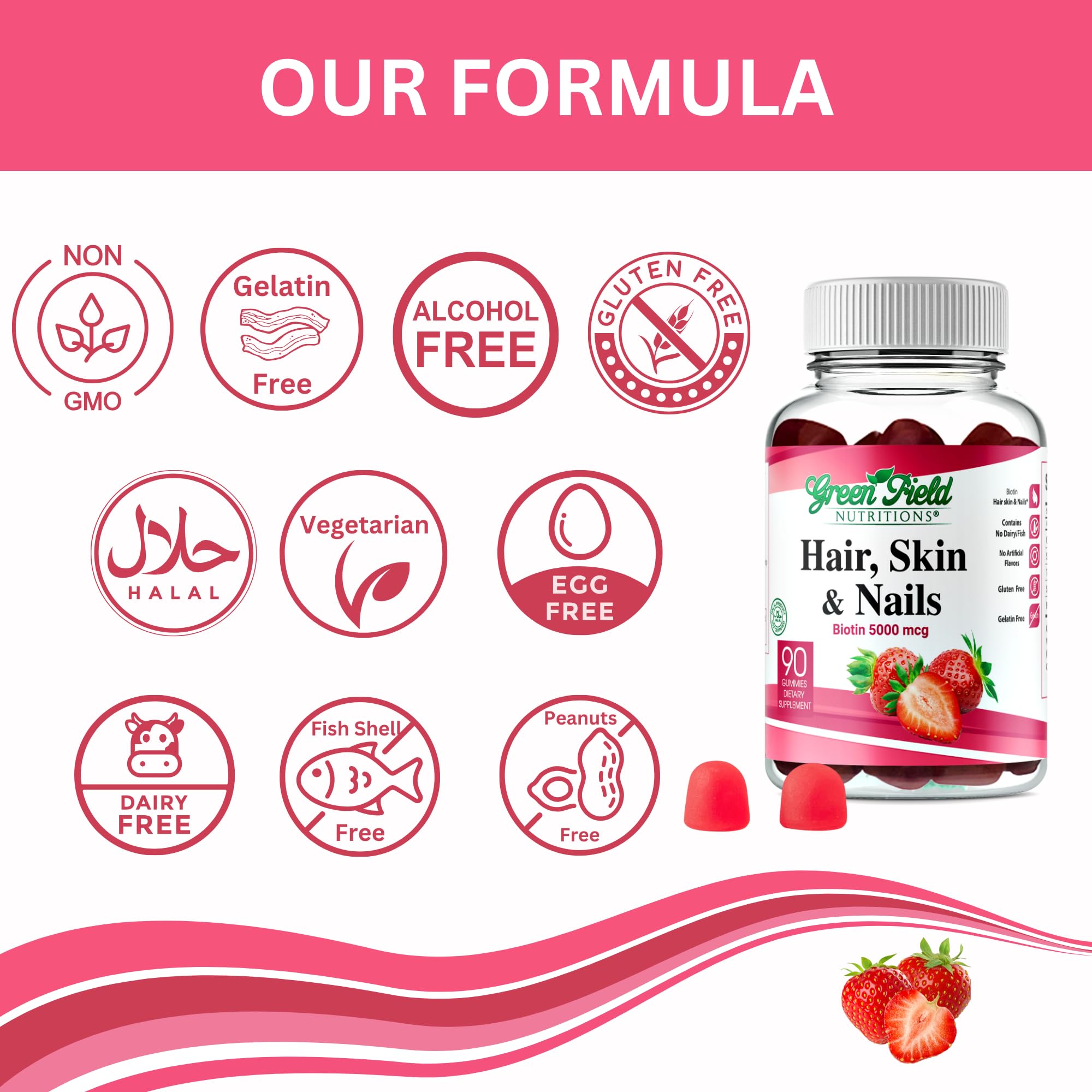 Halal Biotin Gummies for Hair Growth, Skin & Nails - Vitamin B7 Supplement for Strong Nails, Clear Skin & Fat Metabolism - Gelatin Free, Non-GMO, Gluten Free - 90 Count - Perfect for Daily Beauty & Wellness Routine
