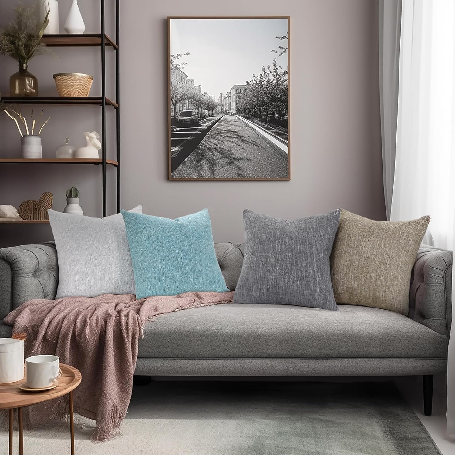 Farmhouse Chenille Decorative Throw Pillow Covers 20x20 Set of 2 - Soft Textured Square Couch Pillows for Sofa, Bed & Living Room Decor in Grey - Perfect for Cozy Home Accents and Seasonal Styling