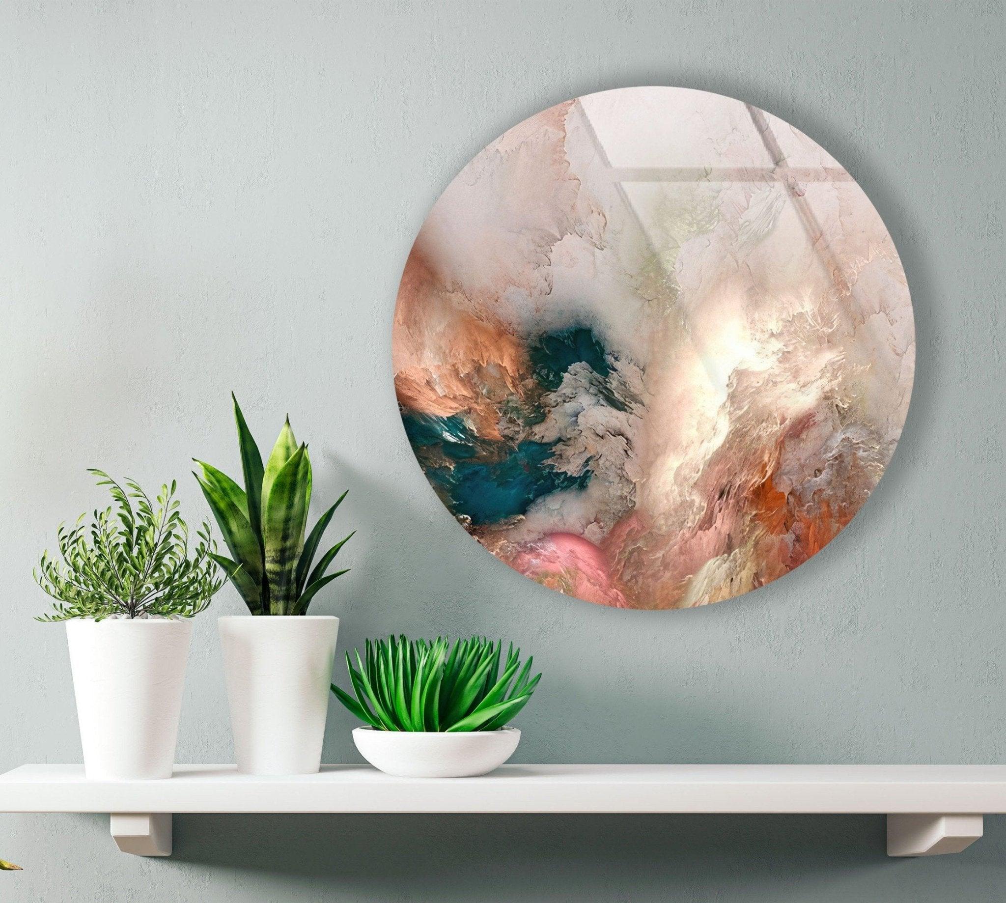 Alcohol Ink Art Round Glass Wall Decor - Handmade Abstract Painting for Home, Office & Gift Ideas - Perfect for Living Room, Bedroom & Modern Interior Design