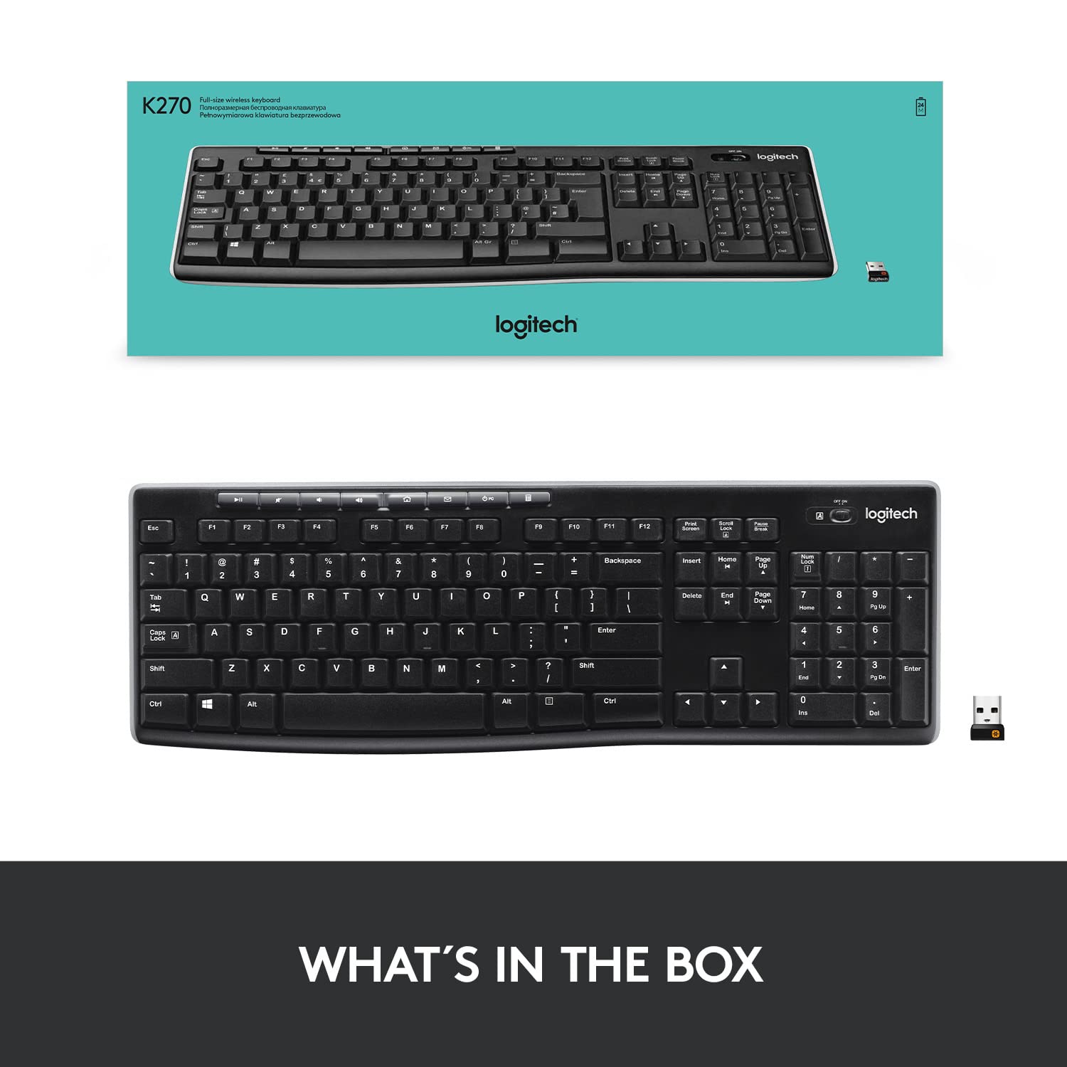 Logitech K270 Wireless Keyboard with Long-Range Connectivity - Ergonomic Design for Home & Office (Renewed) | Perfect for Typing, Gaming & Remote Work