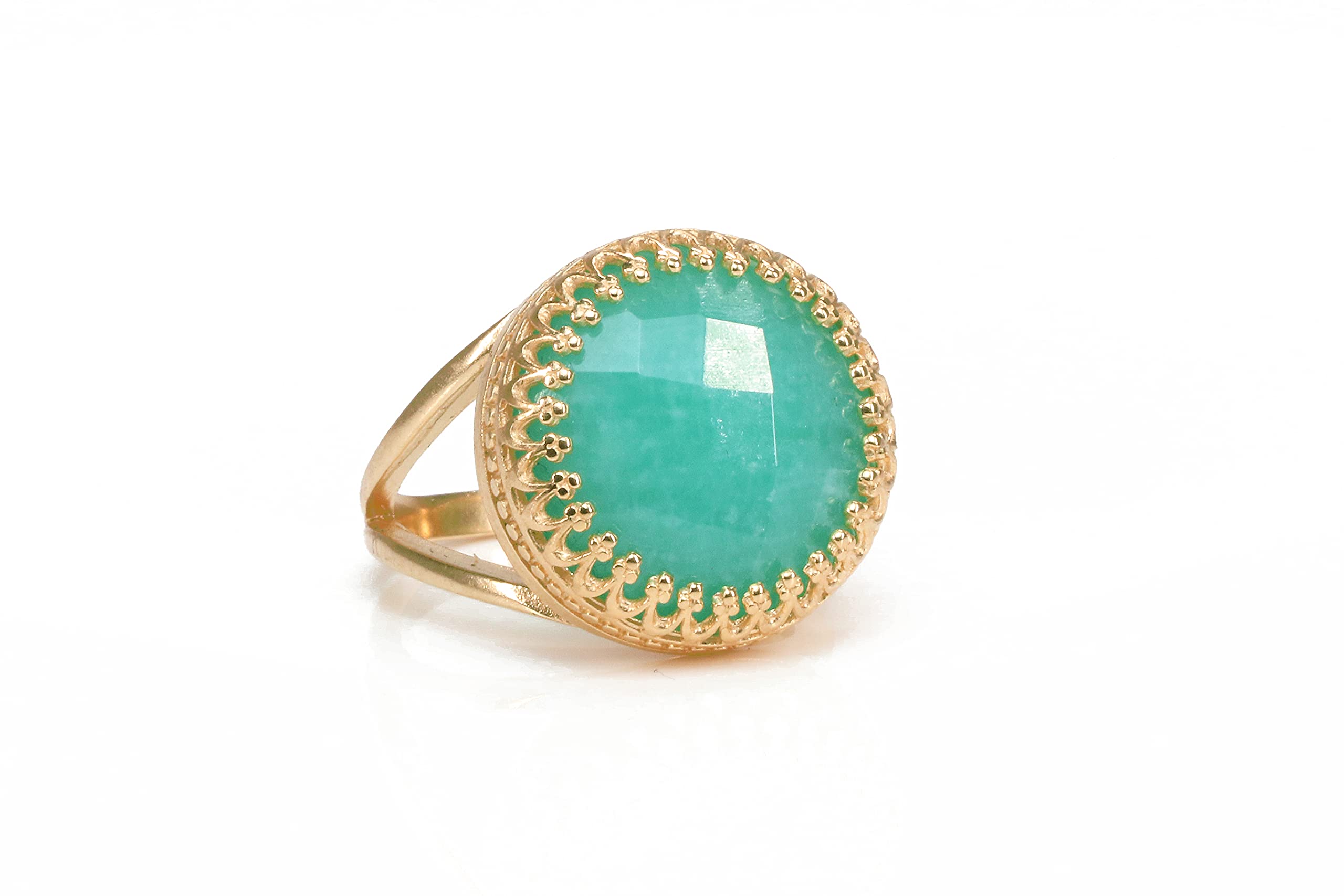 16mm Round Amazonite Ring in 14k Gold - Handmade Artisan Jewelry for Women - Elegant Statement Ring for Everyday Wear, Special Occasions & Gift Giving