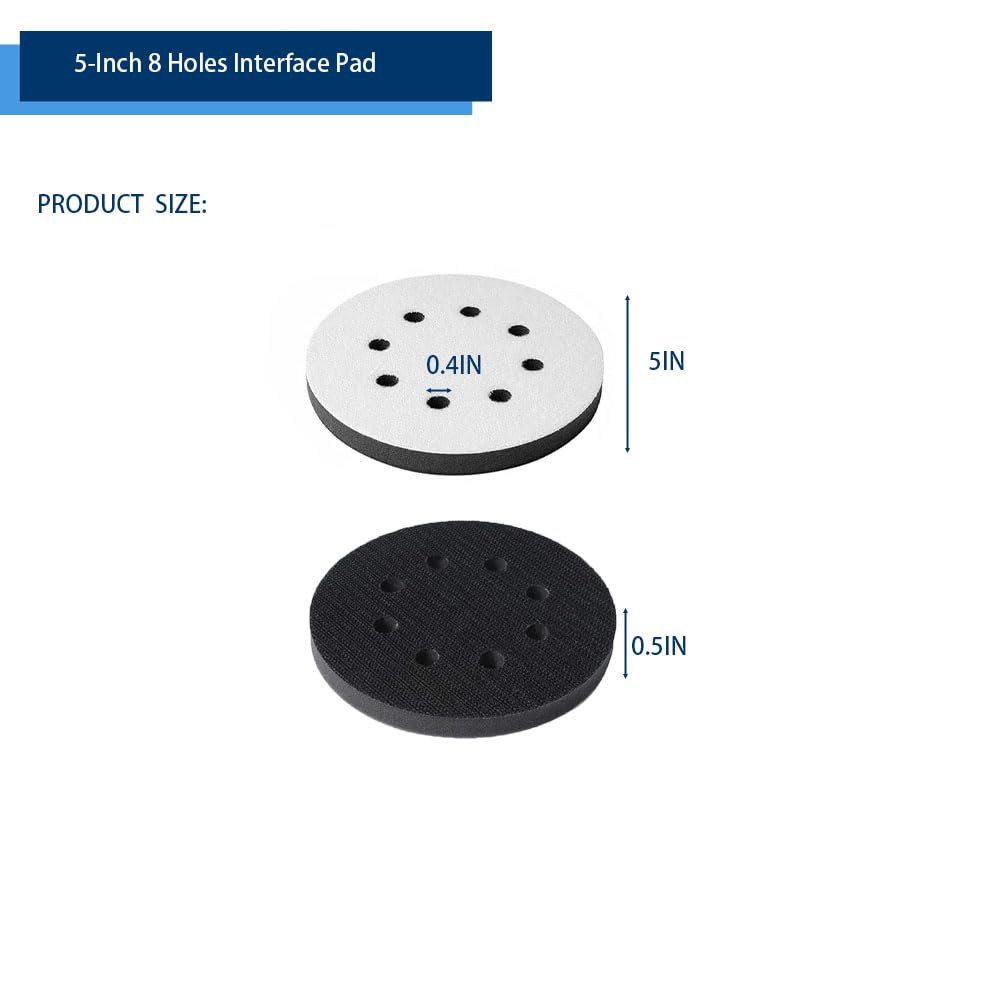 5PCS 5-Inch Soft Density Hook and Loop Sponge Cushion Buffer Backing Pads with 8 Holes - Foam Sanding Interface Pads for Orbital Sander, Automotive Polishing & Woodworking - Perfect for Car Detailing, Furniture Refinishing & DIY Projects