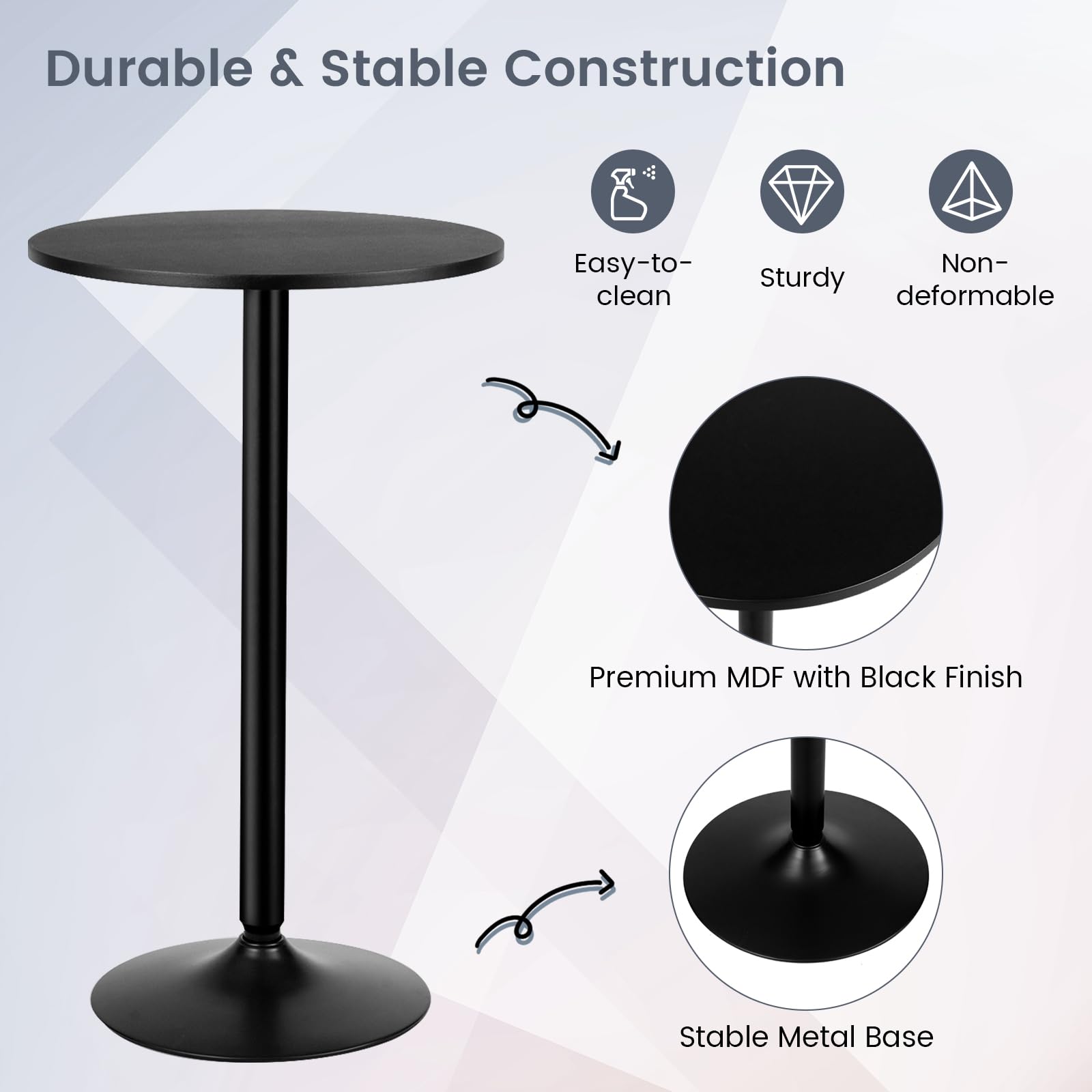 24” Round Top Pub Bar Table - 40” Height Cocktail Table with Metal Base & MDF Tabletop - Modern Circular Bistro High Table for Dining Room, Living Room, Kitchen, Restaurant, Home Bar, Black - Perfect for Small Spaces, Outdoor Patios, and Compact Urban Apartments