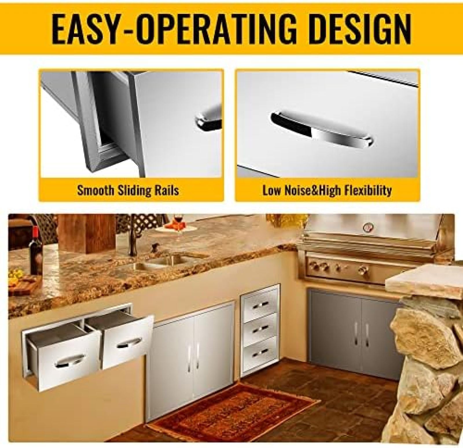 Stainless Steel BBQ Drawer for Outdoor Kitchen - 30Wx20Dx10H, Perfect for Grilling Station & BBQ Island