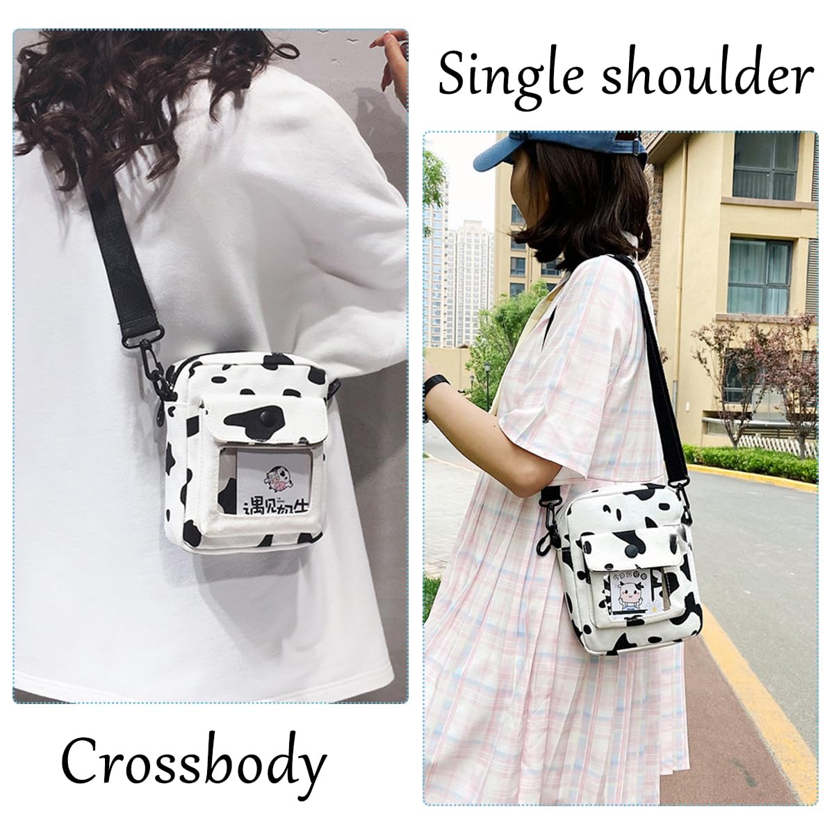 **Stylish PALAY Canvas Crossbody Bag for Women - Adjustable Shoulder Strap, Cute Print, Versatile Phone Purse (Black) | Perfect for Daily Use, Travel & Shopping**