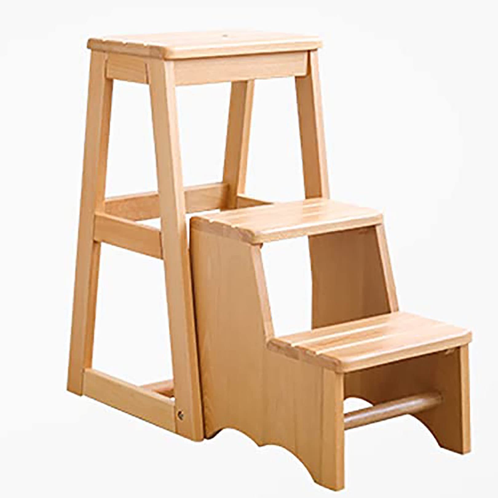3-Step Wooden Ladder Stool for Home - Portable Multifunctional Step Stool for Kitchen, Bathroom, Indoor Flower Stand - Perfect for Reaching High Shelves & Home Decor