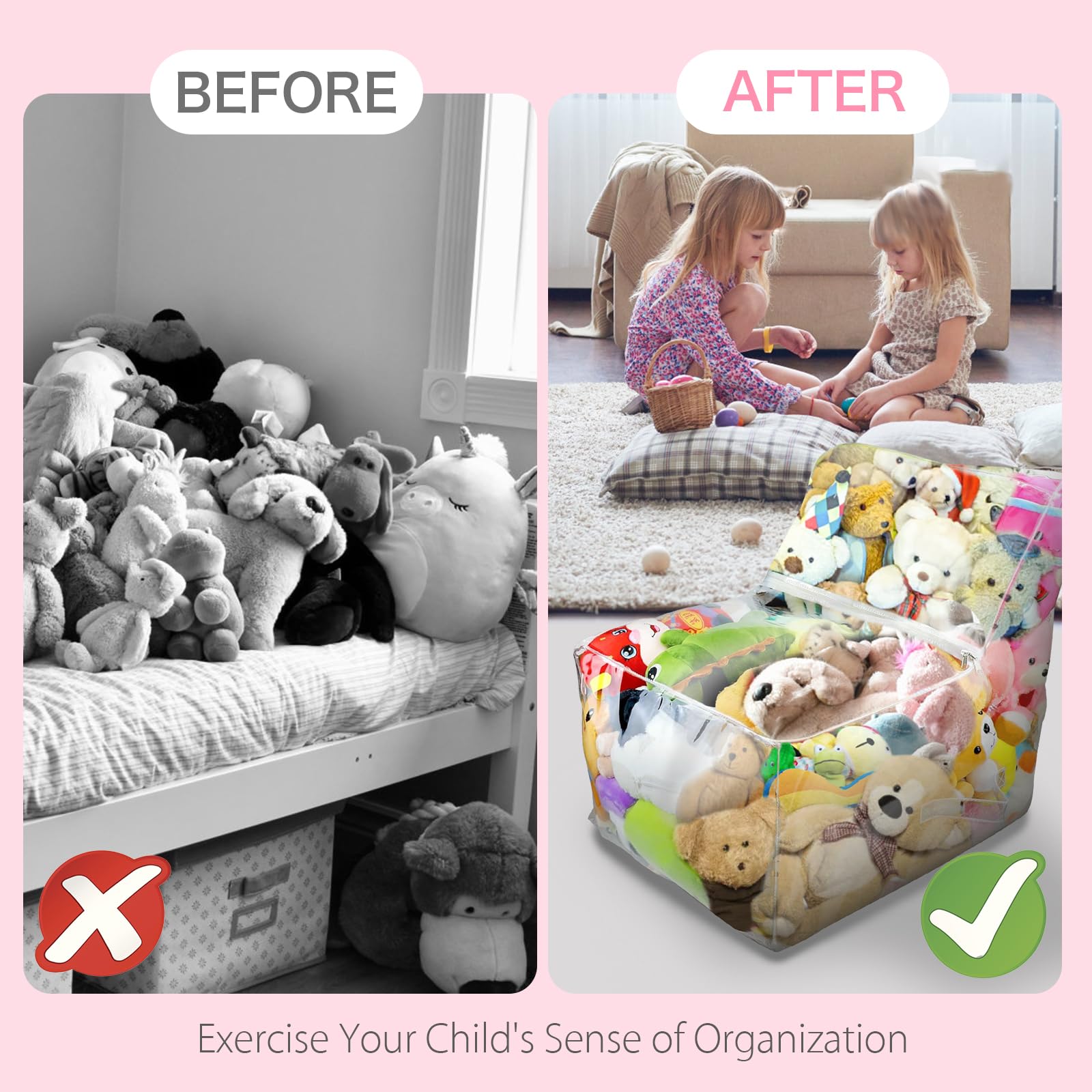 PVC Stuffed Animal Storage Bean Bag Chair - Clear Transparent Toy Organizer for Kids' Plush Toys | Perfect for Playroom, Bedroom & Nursery Organization