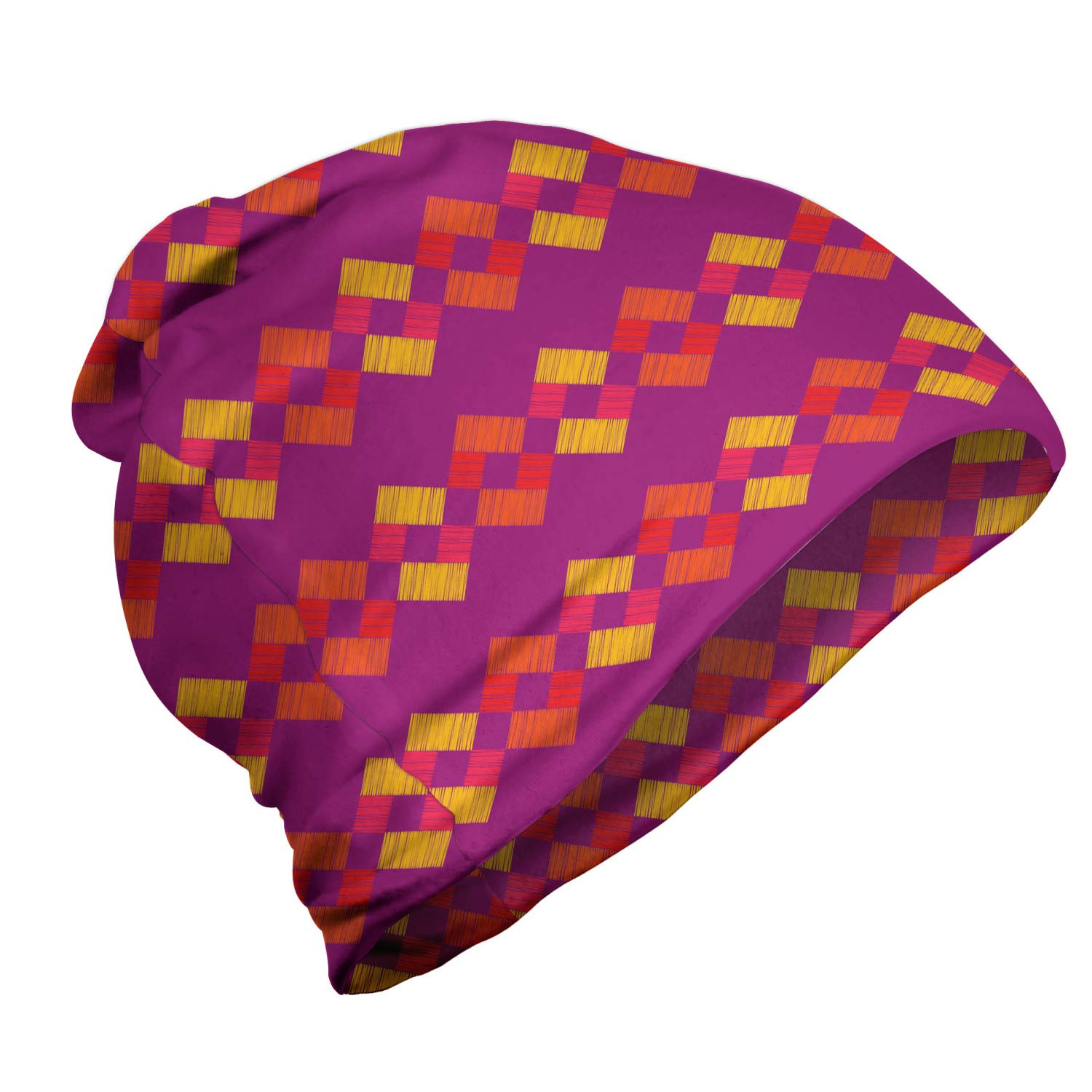 Ambesonne Unisex Beanie Hat - Colorful Checkered Knit Beanie for Men & Women - Warm Winter Hat for Hiking, Skiing, Outdoor Activities & Casual Wear