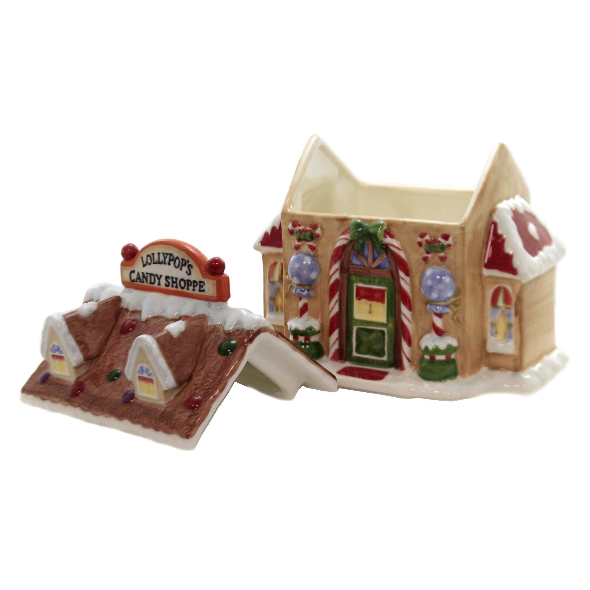 8.5-Inch Ceramic Santa's Village Candy Jar - Christmas Holiday Decor & Gift for Home, Office, or Party Treats