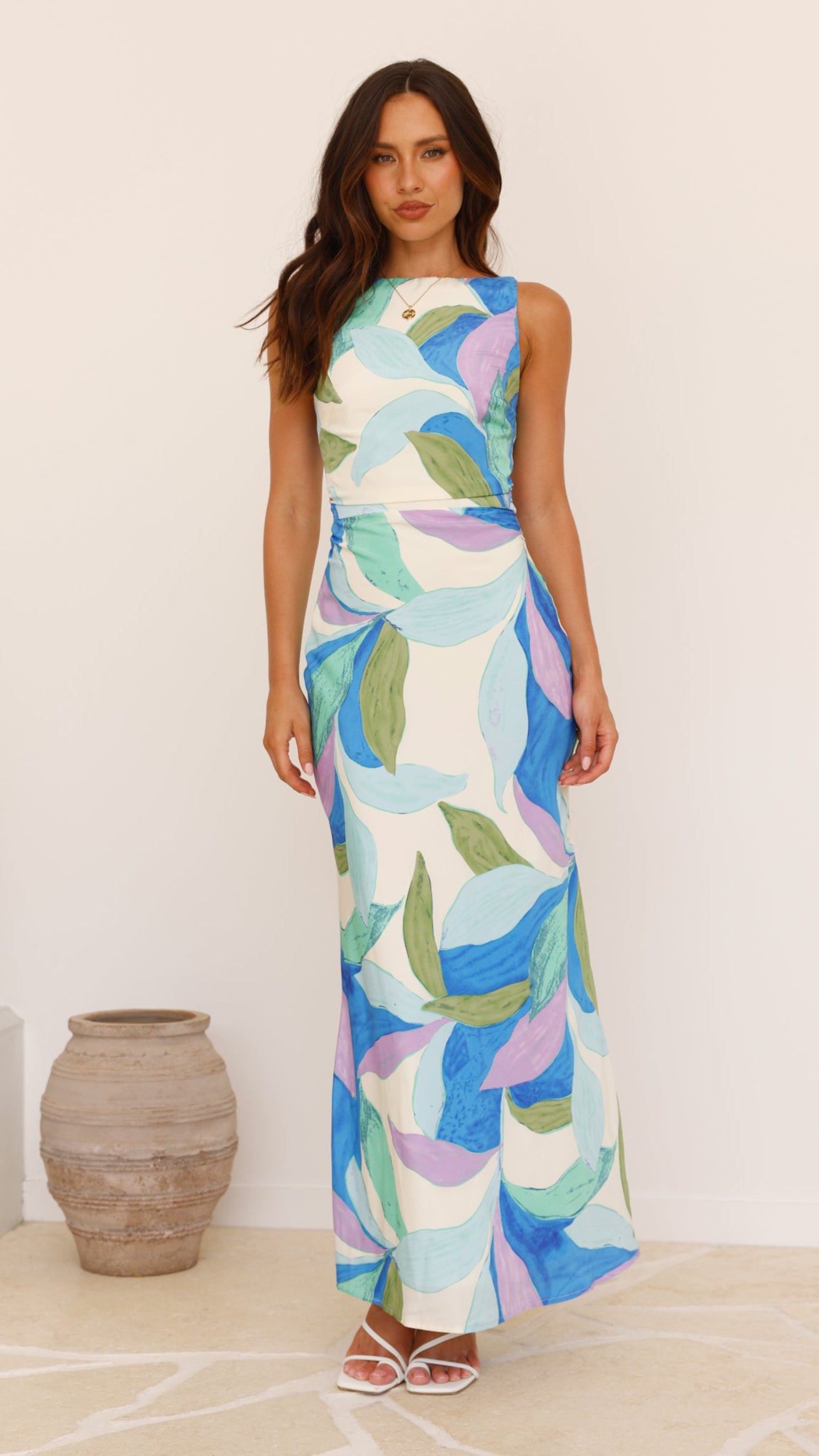 Helenie Women's Maxi Dress - Flowy Long Summer Dress in Blue & Green, Perfect for Beach, Vacation, and Casual Outings