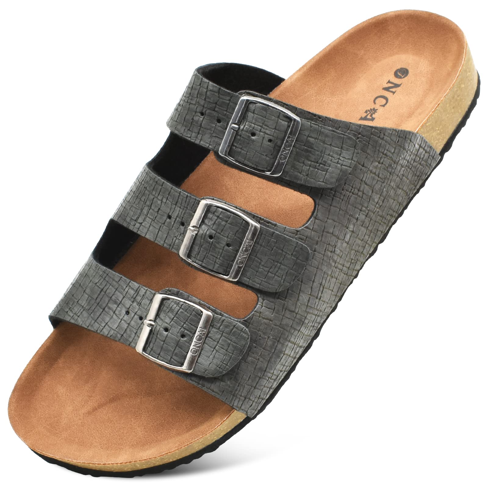 ONCAI Men's Adjustable Buckle Strap Sandals - Comfortable Cork Rubber Sole Slides for Summer Beach & Pool Wear - Sizes 7-13 - Perfect for Florida Vacation, Backyard Lounging and Casual Outings