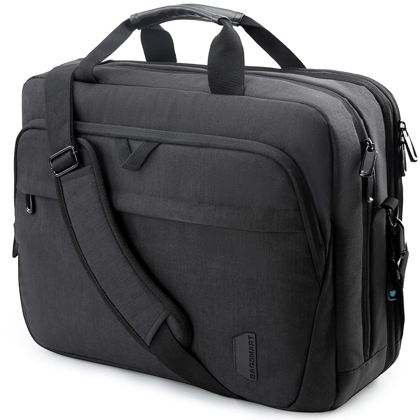 BAGSMART 18 Inch Expandable Laptop Bag for Men & Women - Water-Resistant Business Briefcase, Computer Shoulder Bag for Work, Office & Travel - Black | Perfect for Business Professionals & Daily Commuters