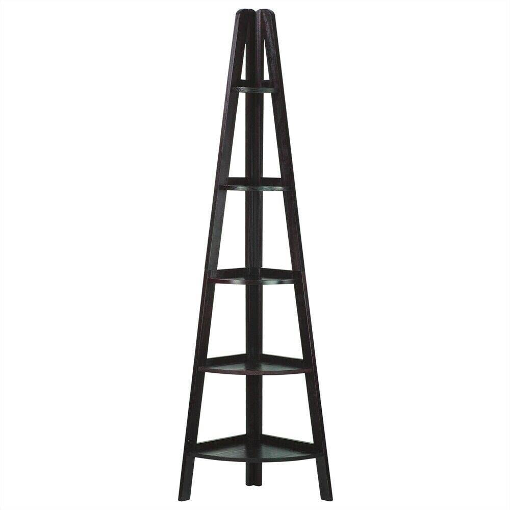 5-Shelf Corner Ladder Bookcase in Espresso - Space-Saving Mikalo Ladder Shelf for Home Office, Bedroom & Living Room - Perfect for Books, Plants & Decorative Display