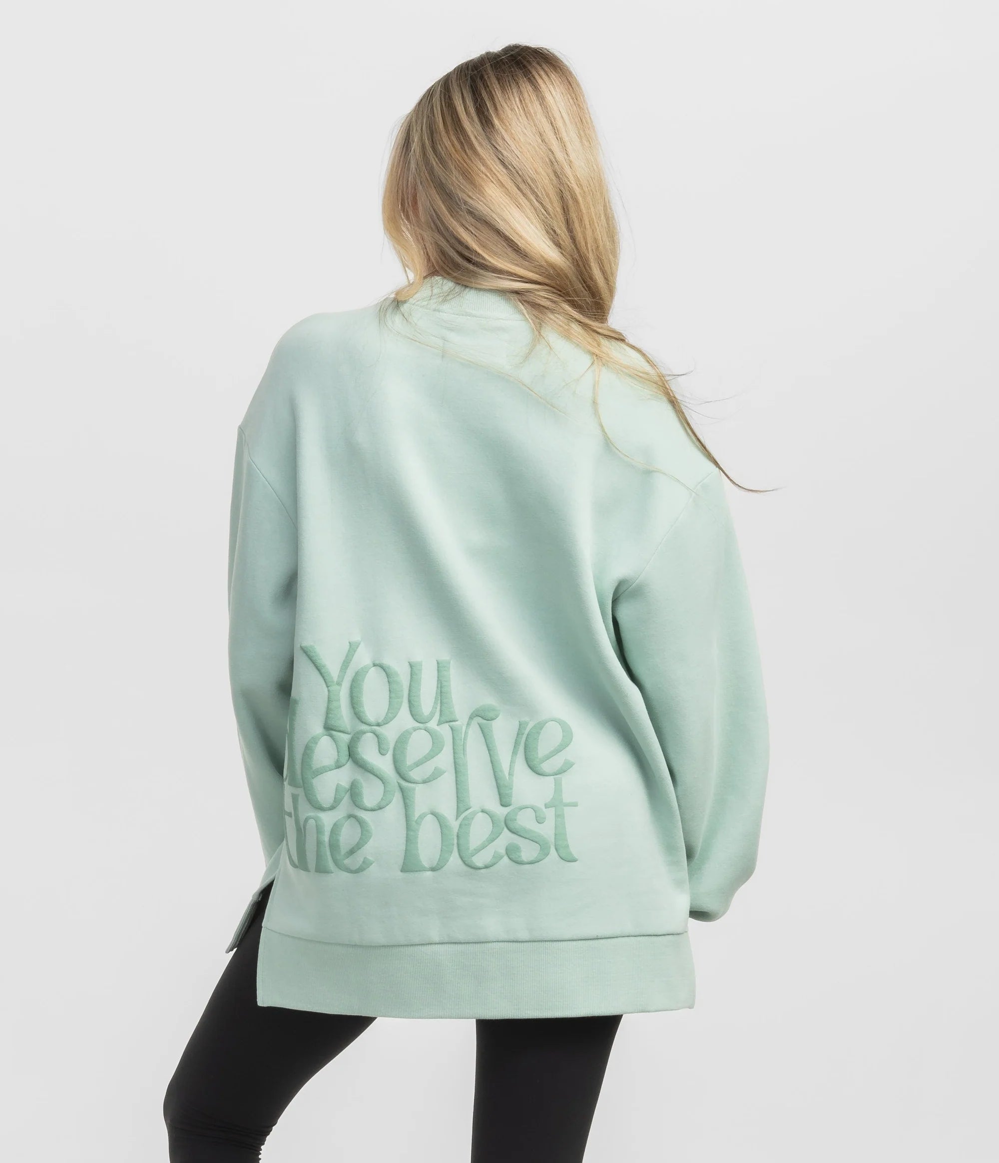 Happy Thoughts Puff Print Sweatshirt - Cozy Pullover Hoodie in Cool Mint for Women | Cute Graphic Sweater for Casual Wear, Lounge & Street Style Fashion