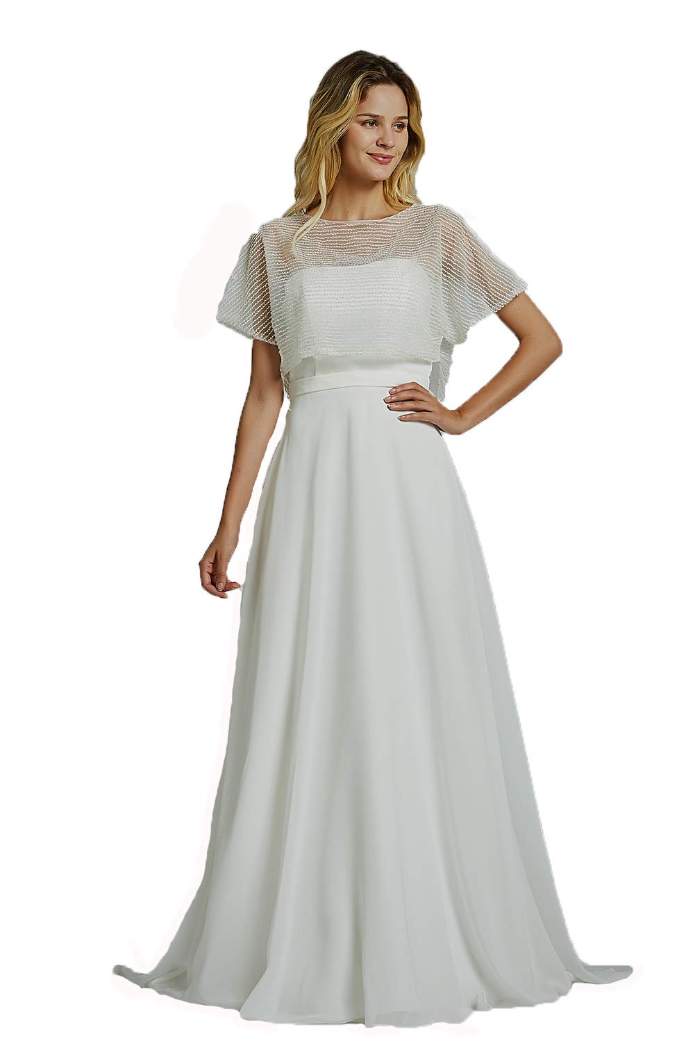 Elegant A-Line Chiffon Wedding Dress for Women - Perfect for Beach, Garden & Destination Weddings | Simple Bridal Gown for Outdoor Ceremonies