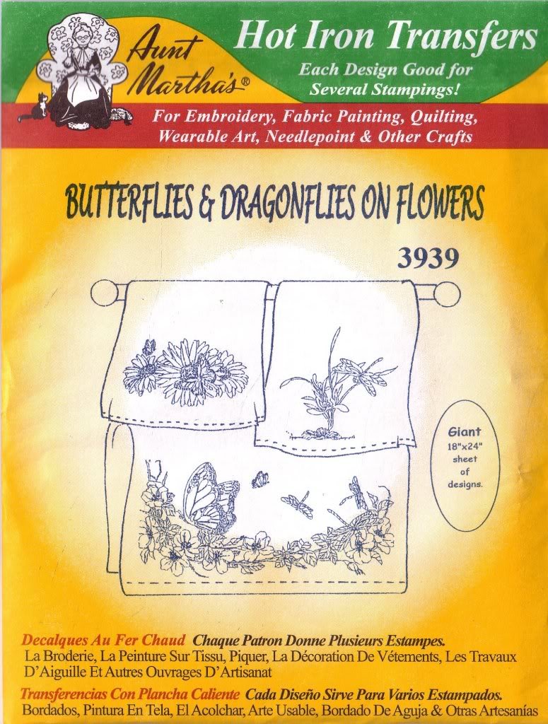 Aunt Martha's Hot Iron Embroidery Transfer - Floral Butterfly & Dragonfly Design for DIY Fabric Projects | Perfect for Quilting, Home Decor, and Handmade Gifts