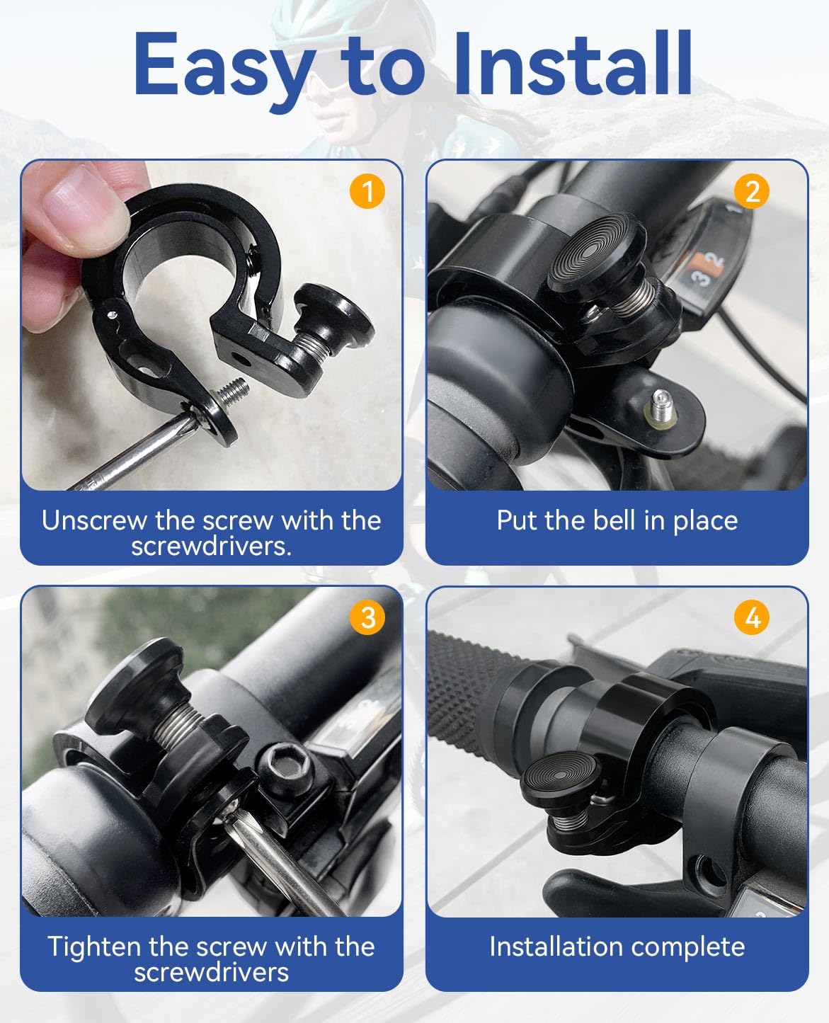 2 Pack Bike Bell for Mountain Bike - Loud & Clear Mini Bicycle Bell with 22.2-24mm Handlebar Mount - Perfect for Cycling, Commuting, and Outdoor Adventures
