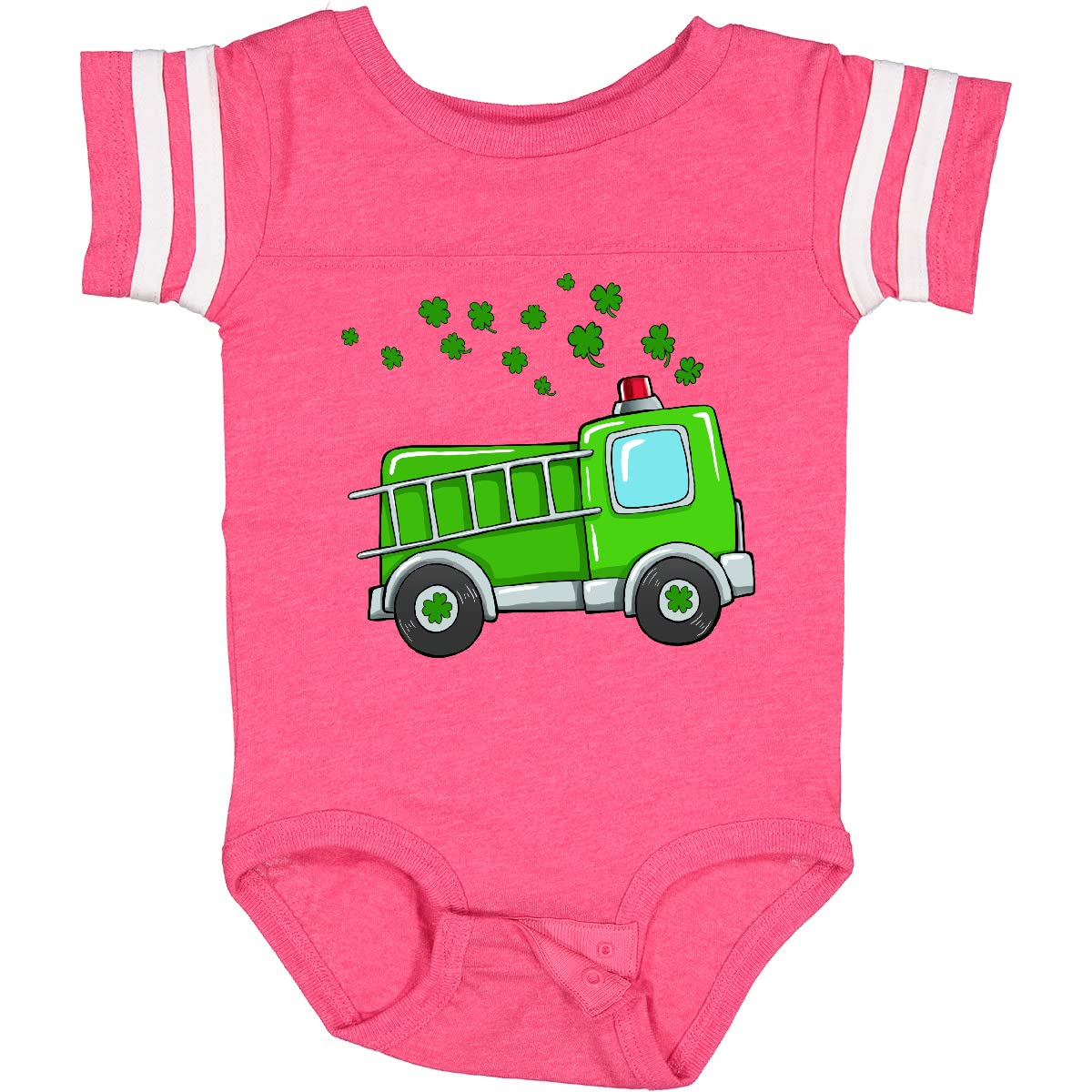 St. Patrick's Day Green Fire Truck with Clovers Baby Bodysuit - Perfect for Irish-Themed Parties & Holiday Photoshoots
