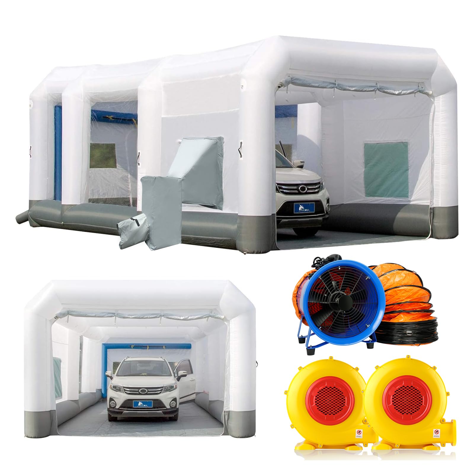 GORILLASPRO Professional Inflatable Paint Booth 26x15x10Ft - Portable Spray Painting Tent with Air Draft System & 950W Exhaust Fan (Includes 750W+950W Blowers) - Ideal for Automotive, Woodworking & DIY Projects