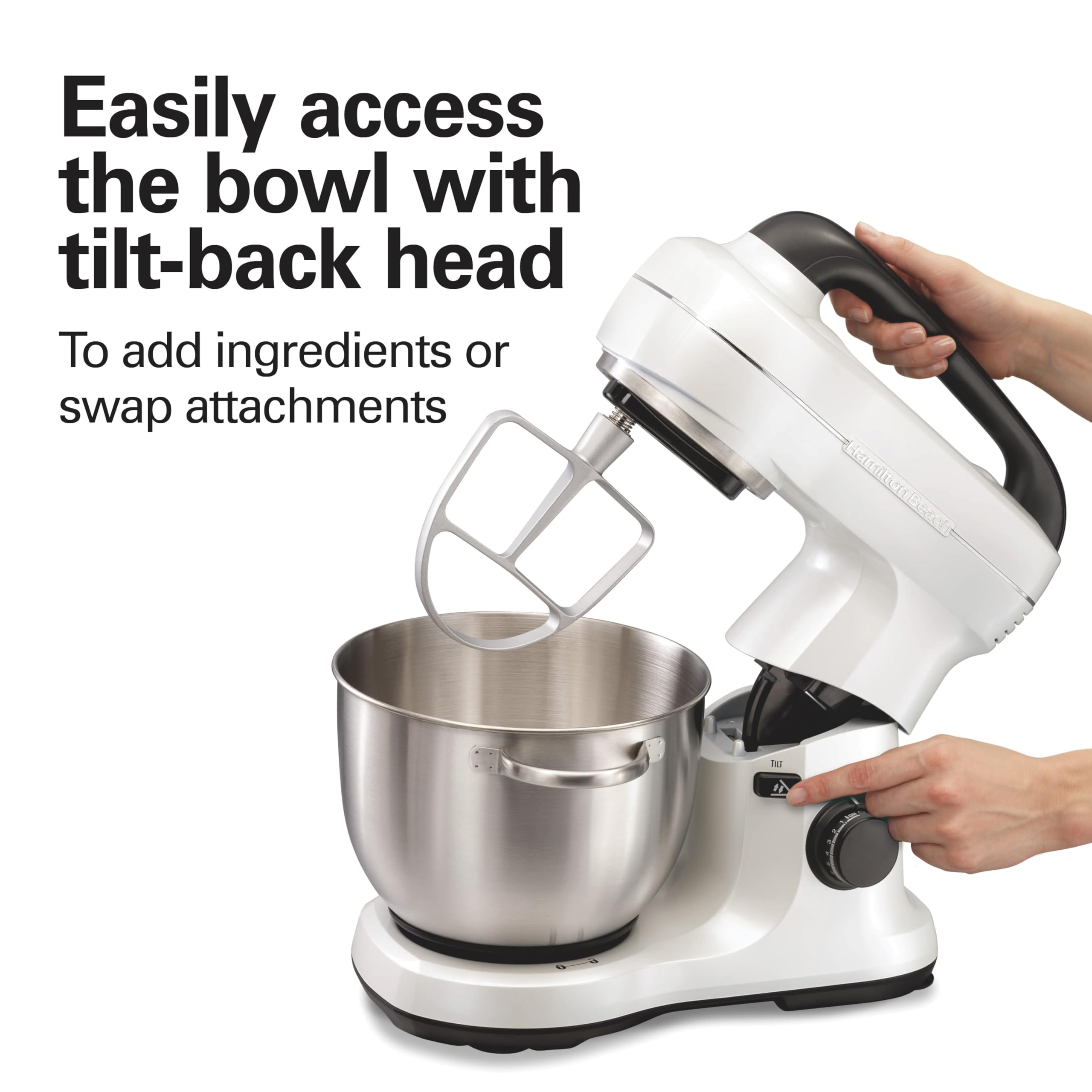 Hamilton Beach 4-Quart Electric Stand Mixer with Dough Hook, Flat Beater & Whisk - 7 Speed Settings & Splash Guard - Perfect for Baking Bread, Cookies & Cakes - White Kitchen Appliance