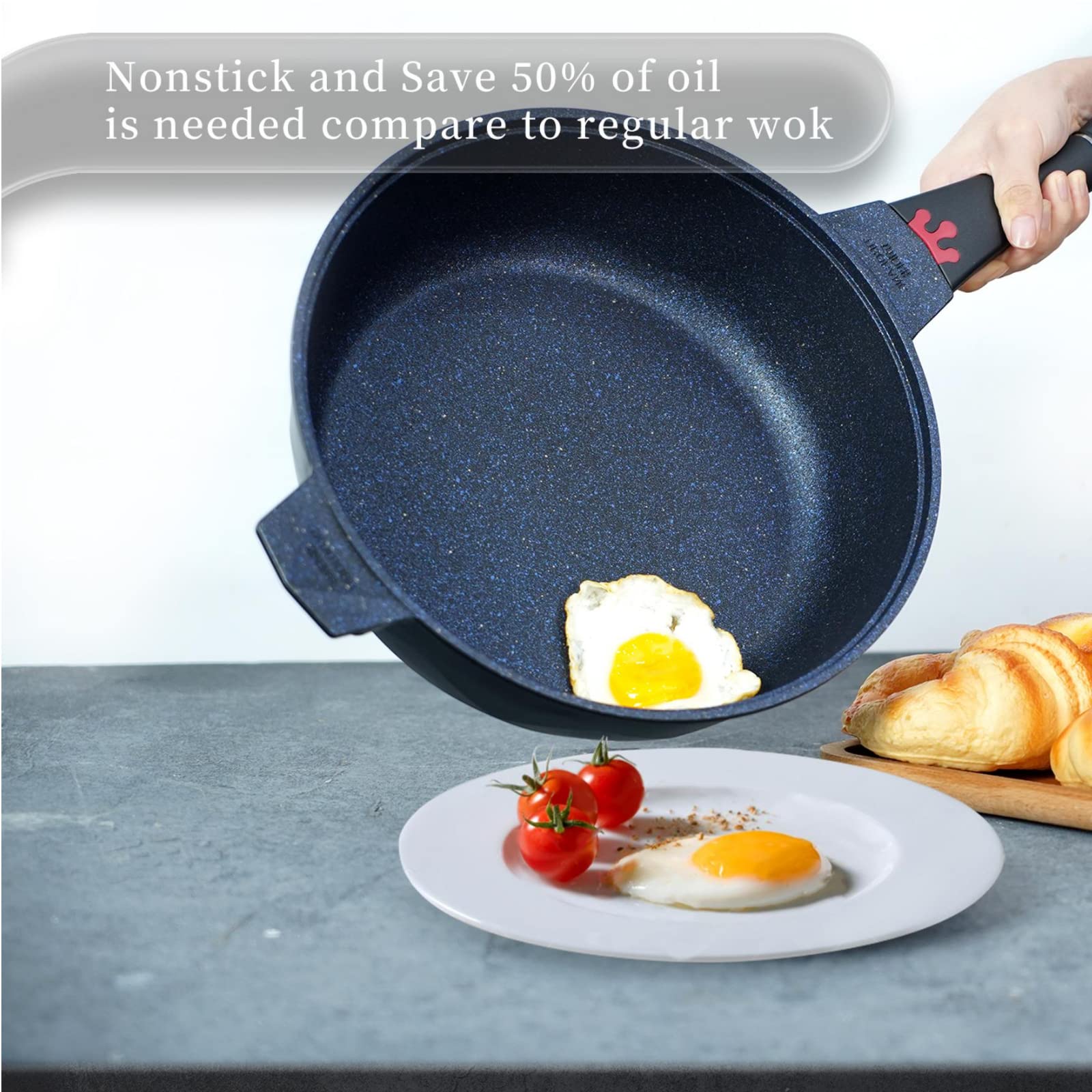 TIBORANG 8-in-1 Nonstick Deep Fry Pan with Glass Lid - 11 Inch 5 Quart Multi-Purpose Frying Pan with Heat Indicator, Steamer Insert & Cool-Touch Handle - PFOA Free, Dishwasher & Oven Safe - Compatible with All Stovetops (Black) - Perfect for Frying, Sautéing, Steaming & Baking