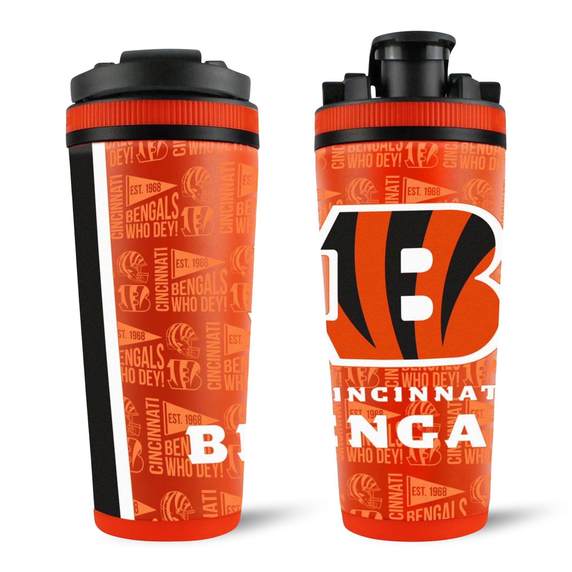 Official Cincinnati Bengals 4D Insulated Ice Shaker Bottle - Leakproof Stainless Steel Water Bottle for Gym, Workouts & Sports Fans - Keep Drinks Cold for 24 Hours