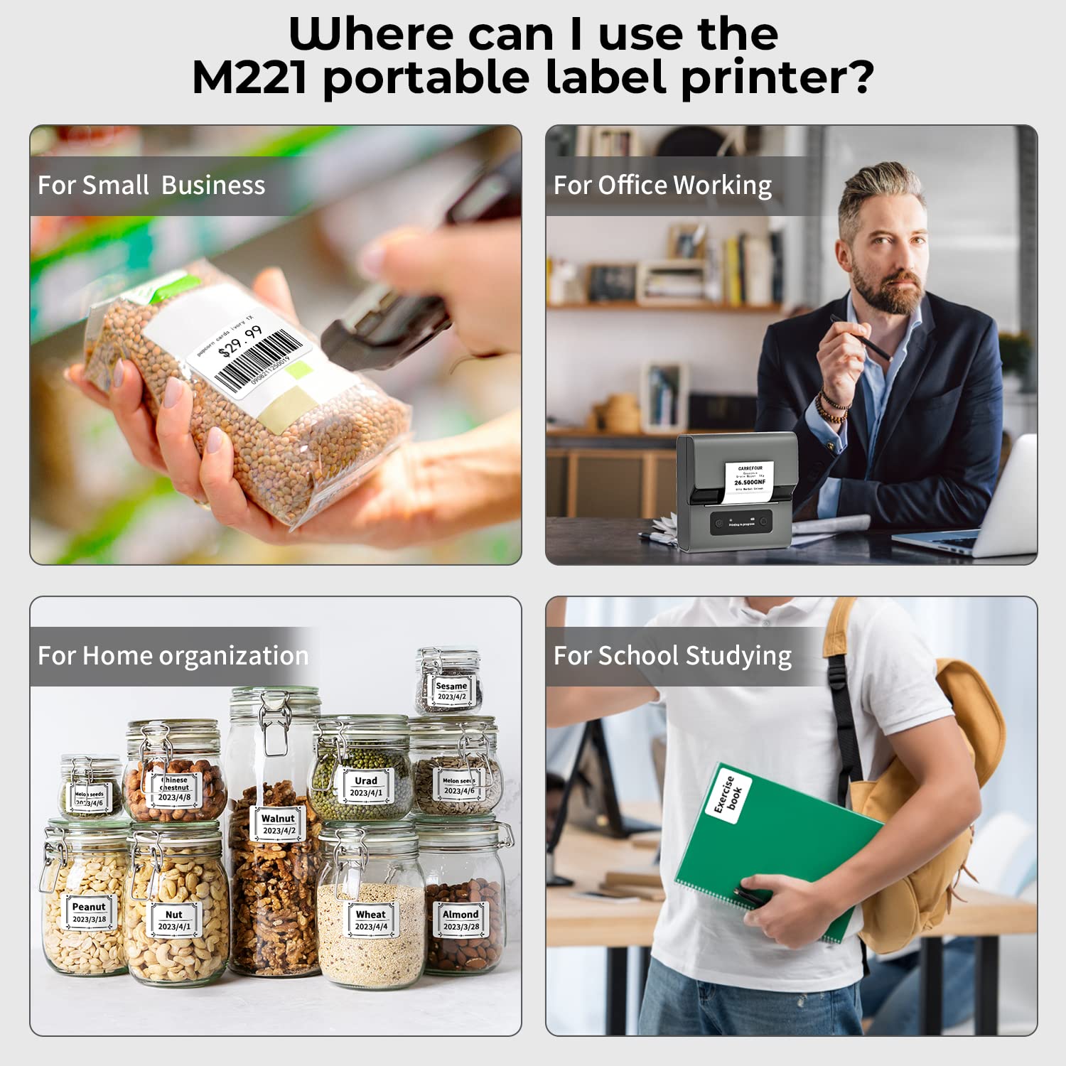 Upgrade M221 3-Inch Bluetooth Thermal Label Printer - Batch Printing for Barcodes, Addresses & Product Labels | Small Business, File Folders, Phone & PC | Ideal for Shipping, Inventory & Office Organization
