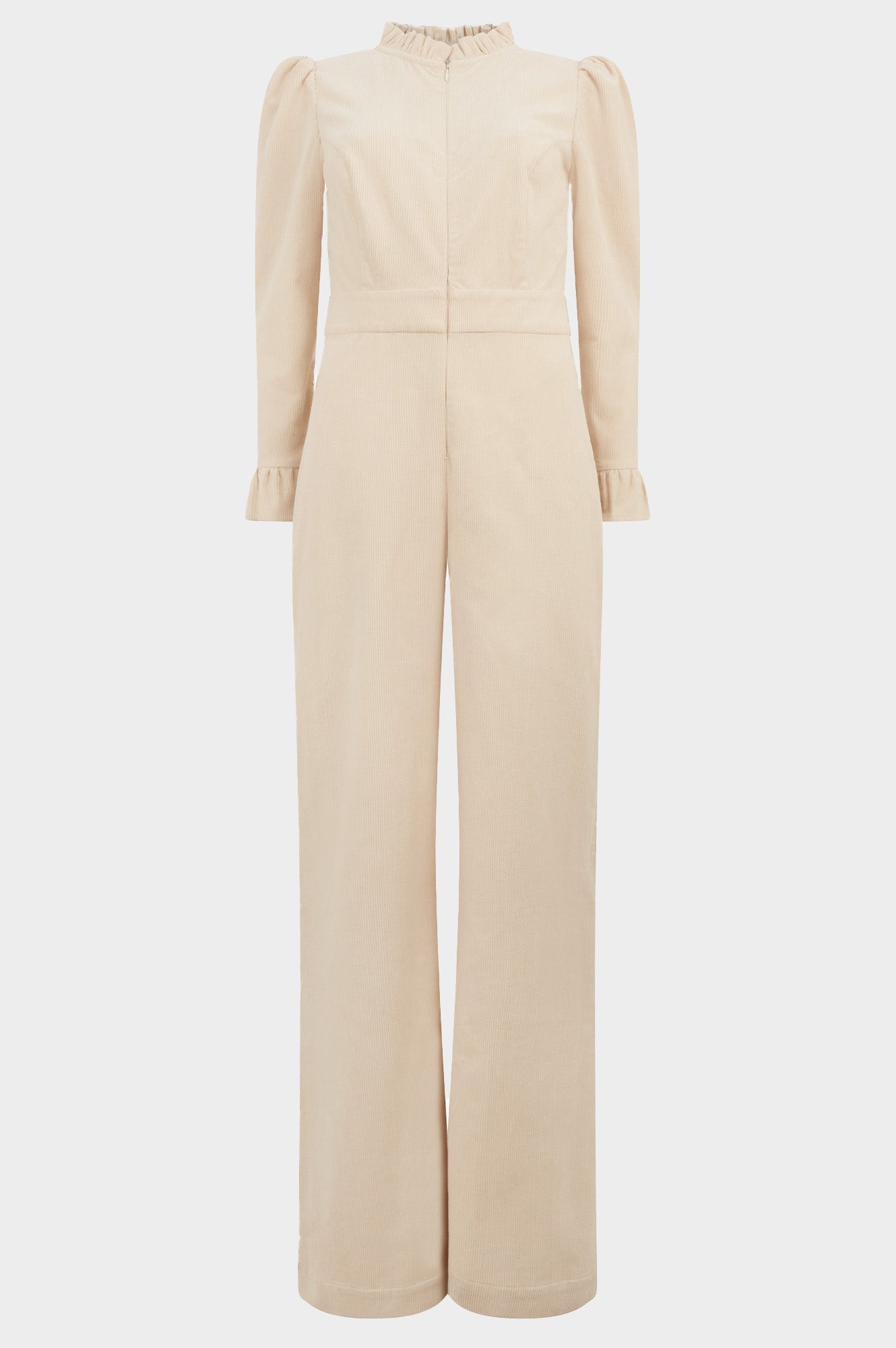 Women's Zip Front Stretch Corduroy Jumpsuit - Soft Comfortable Romper with Pockets | Cream | Casual Outfit for Fall, Date Night & Weekend Wear
