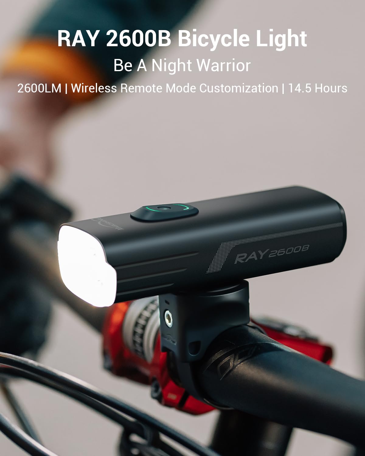 MagicShine RAY 1600B/RAY 2600B Bike Headlight - USB-C Fast Charging, IPX6 Waterproof, Dual High-Power LEDs for Night Cycling & Mountain Biking | Perfect for Commuting, Trail Riding & Outdoor Adventures
