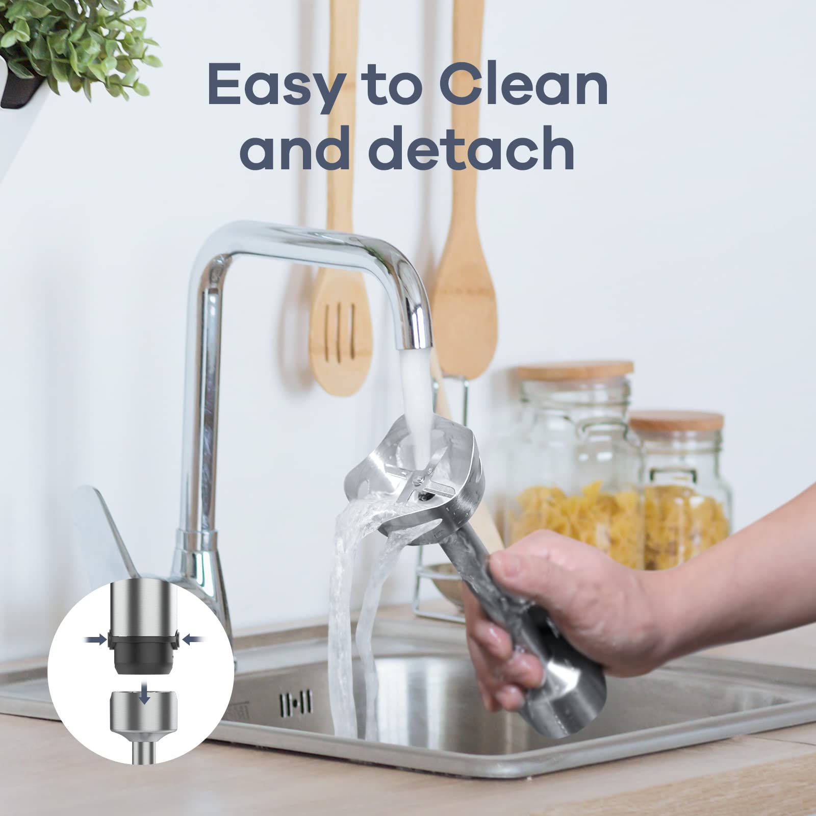 Ganiza 800W Immersion Blender - 15 Speed Electric Hand Blender with Turbo Mode, Stainless Steel Blade, 5-in-1 Stick Mixer (Milk Frother, Egg Whisk, Chopper & Beaker Included) - Perfect for Smoothies, Soups, Sauces & Baking at Home