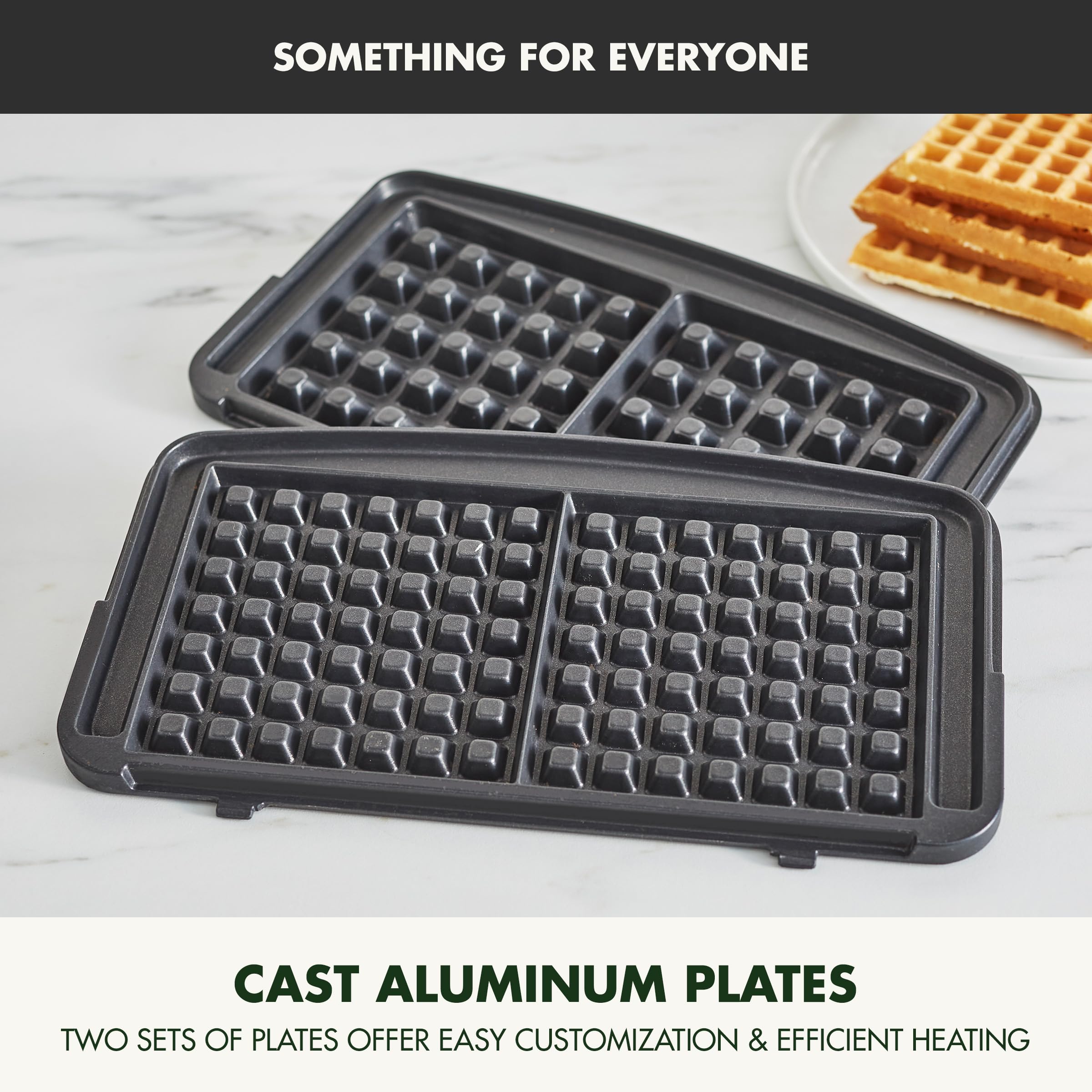 GreenPan Elite 2-Square Belgian & Classic Waffle Maker with Healthy Ceramic Nonstick Coating, Dishwasher Safe Plates, Adjustable Browning Control, Overflow Protection - Perfect for Breakfast, Brunch and Family Gatherings - Stainless Steel Design
