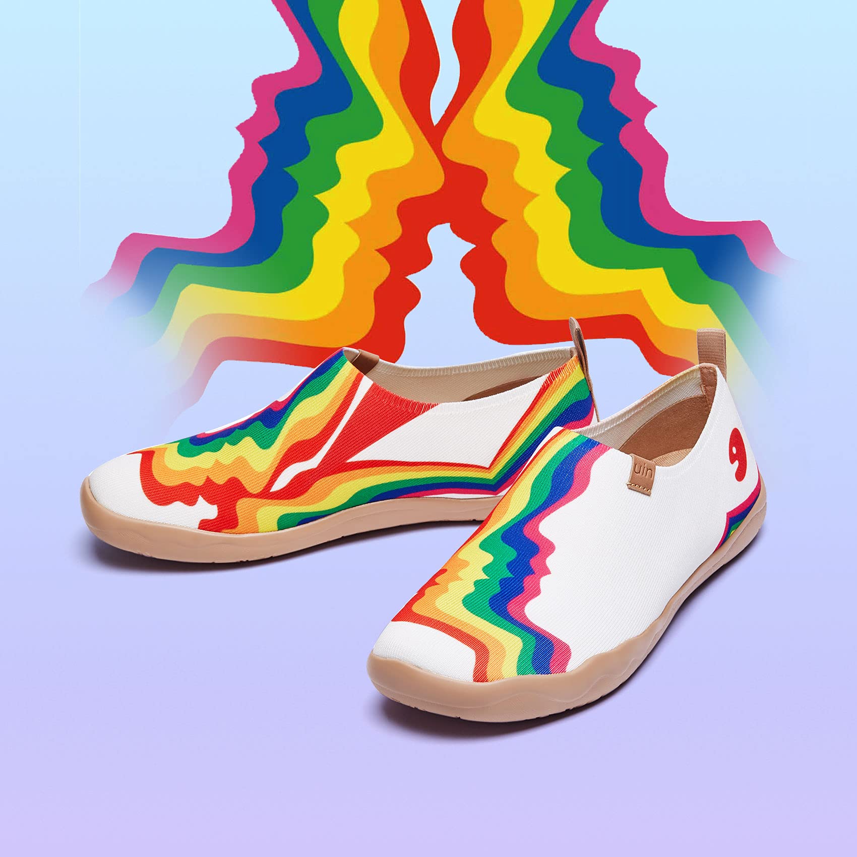 UIN Men's Pride Walking Shoes - Slip On Knitted Loafers, Lightweight Comfort Sneakers with Artistic Rainbow Love Design - Size 12 | Perfect for Travel, Casual Wear & LGBTQ+ Pride Events