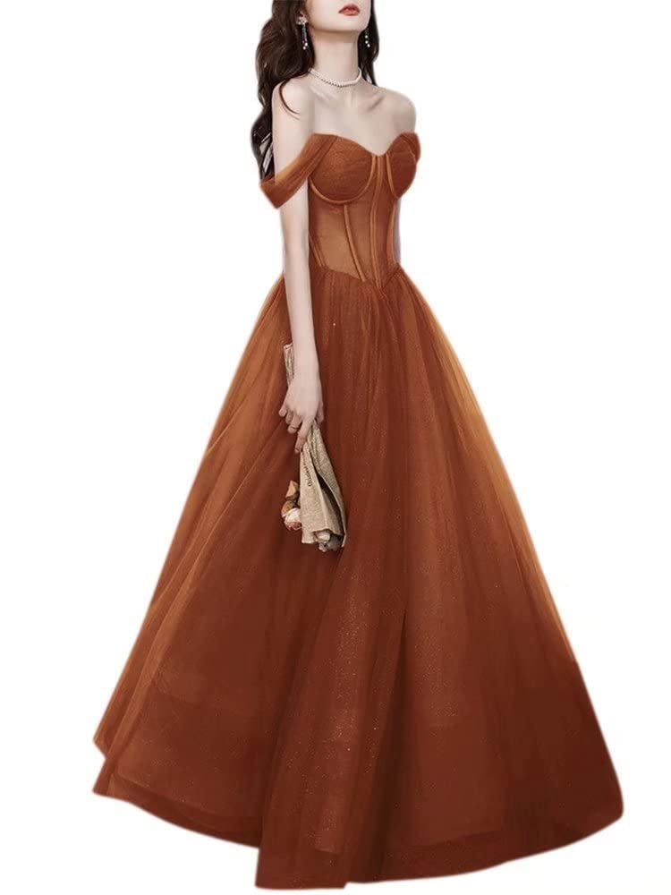 Mojing Women's Off The Shoulder Corset Prom Dress A-Line Sweetheart Princess Evening Gown Long Tulle Formal Dress for Homecoming, Wedding, Ball, Quinceañera & Special Occasions