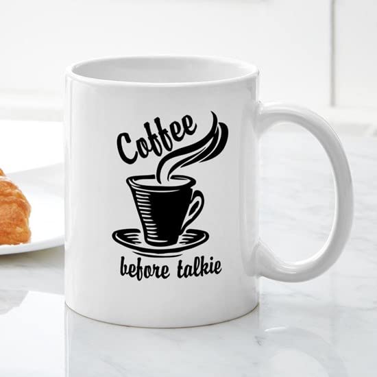 Funny Coffee Before Talkie Ceramic Mug - 11 oz (325 ml) White Coffee Cup for Office, Home & Gifts - Humorous Gift for Coffee Lovers & Coworkers