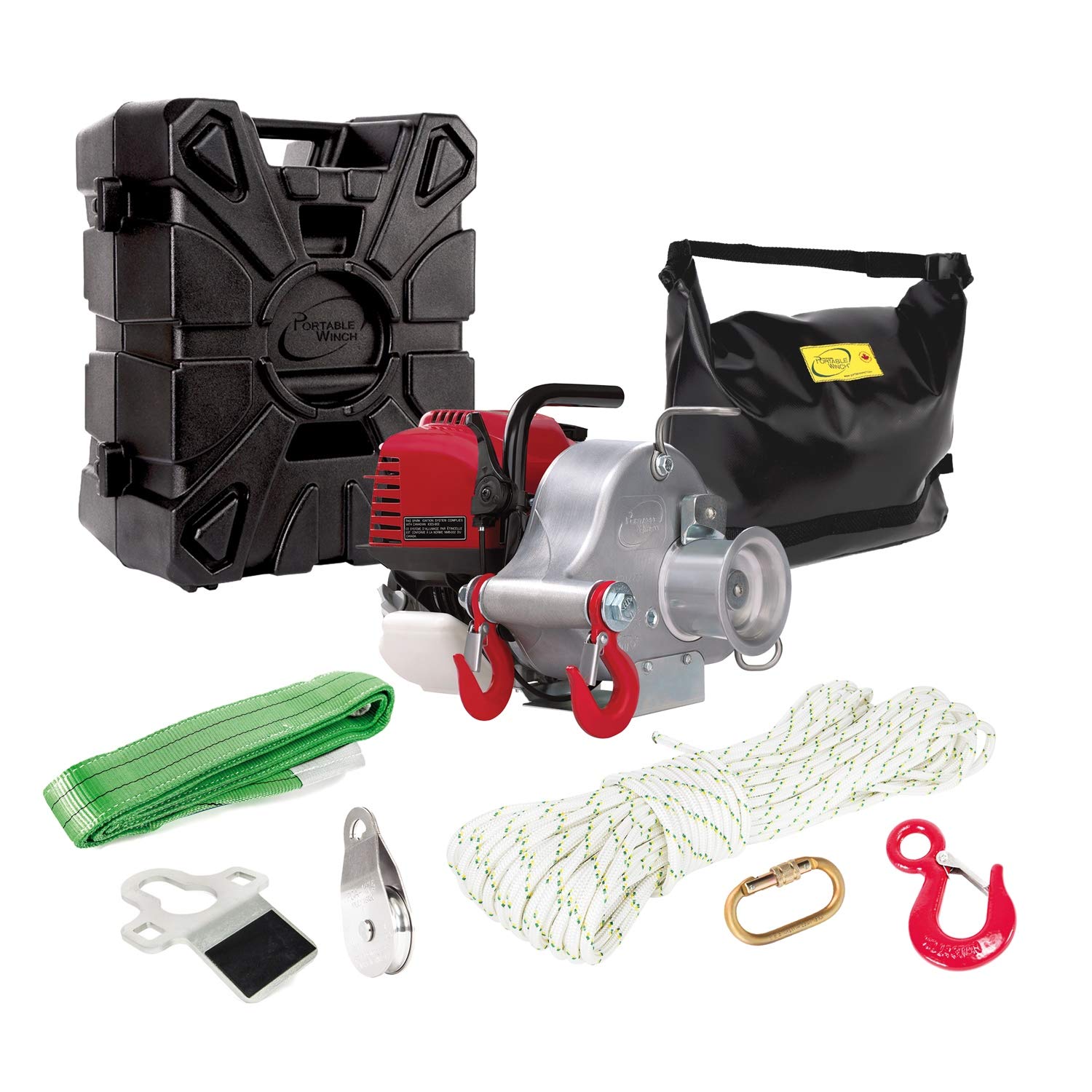 Gas-Powered Portable Capstan Winch with Accessories Kit - Heavy Duty Off-Road, Farm & Construction Use - Compact & Lightweight for Easy Transport