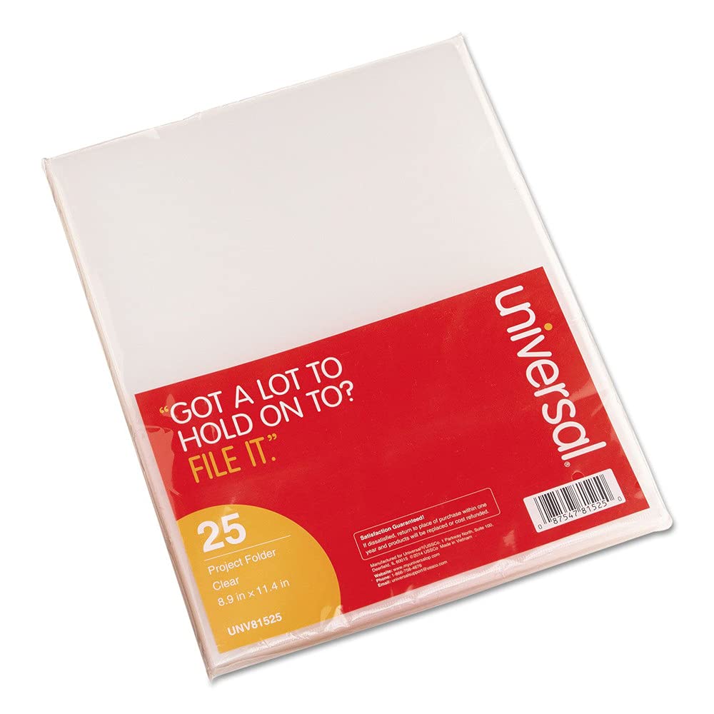 Universal 81525 Clear Poly Project Folders - Letter Size, Pack of 25 - Perfect for Office Organization, School Supplies & Document Storage