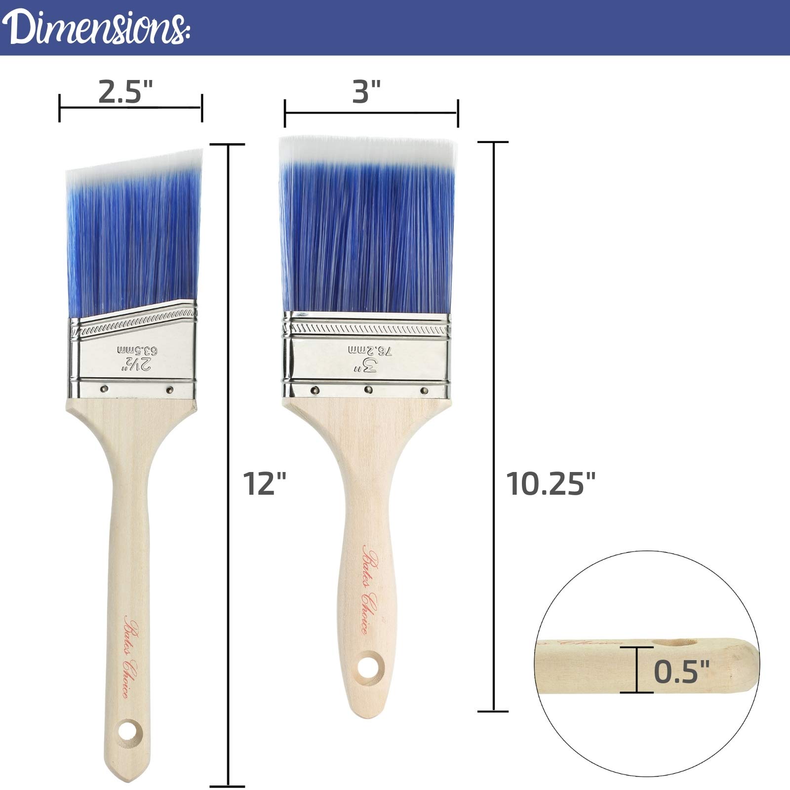 Premium Bates Paint Brushes 2-Pack - Professional Wood Handle Paintbrush Set for House, Trim & Sash Painting - Ideal for Interior Walls, Furniture & DIY Home Projects