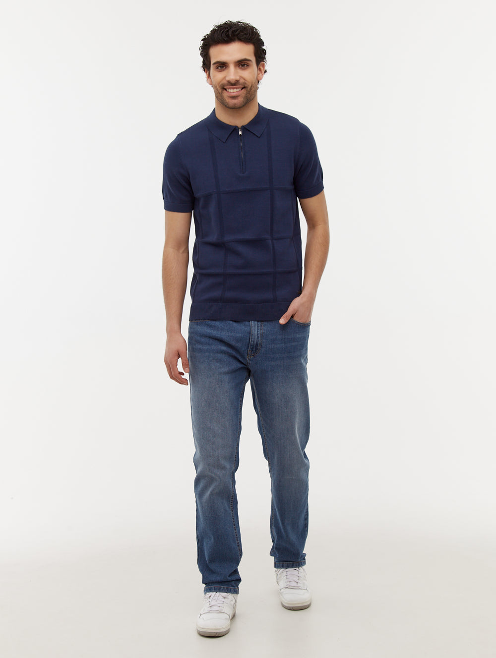 Navarro Grid Pattern Polo Shirt for Men - Stylish Breathable Cotton Golf Shirt with Comfort Fit - Perfect for Casual Wear, Office & Outdoor Activities