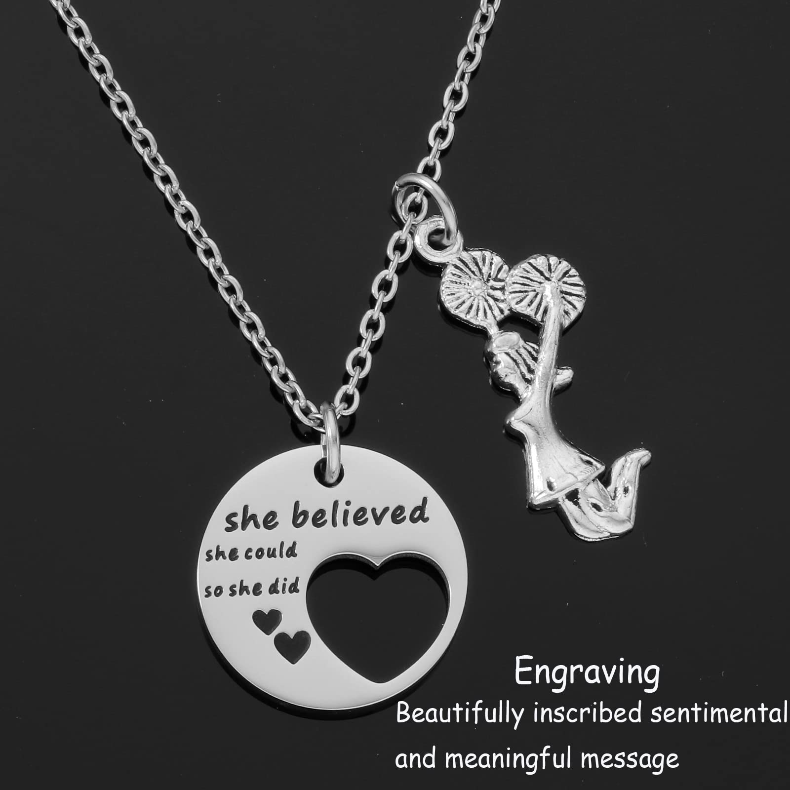 HUTIMY Inspirational Cheerleader Necklace - Motivational Charm Jewelry Gift for Teens & Cheerleaders - Perfect for Games, Competitions & Team Spirit Events