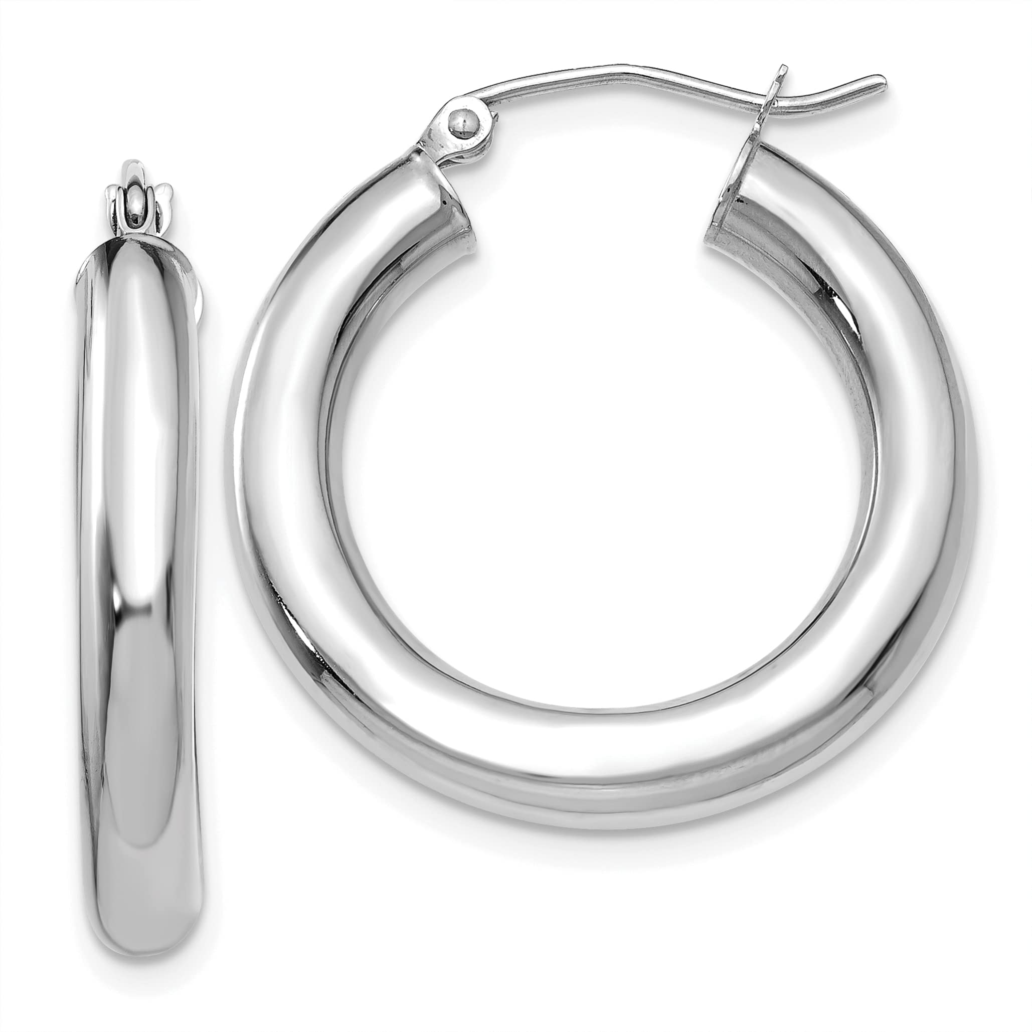 Avariah 10K White Gold Polished 4mm Tube Hoop Earrings - 17mm Dainty Everyday Studs for Women, Perfect for Work, Date Night & Special Occasions