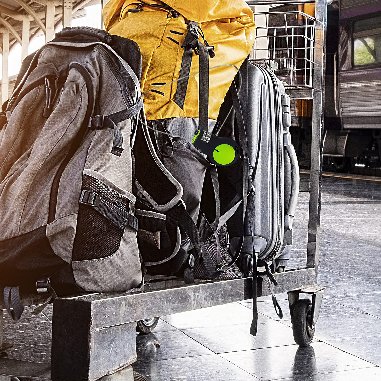 Lewis N. Clark TSA Approved Cable Luggage Lock with Combination - 30-inch Retractable Steel Bike & Travel Lock (Green) | Secure Suitcases, Backpacks & Bicycles for Airports, Commuting & Outdoor Adventures