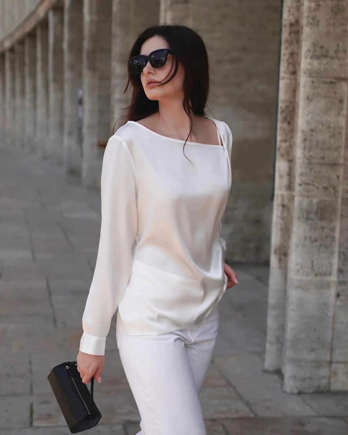 Elegant Women's Asymmetrical Neck Silk Blouse - Soft & Luxurious Satin Shirt for Work, Party & Special Occasions