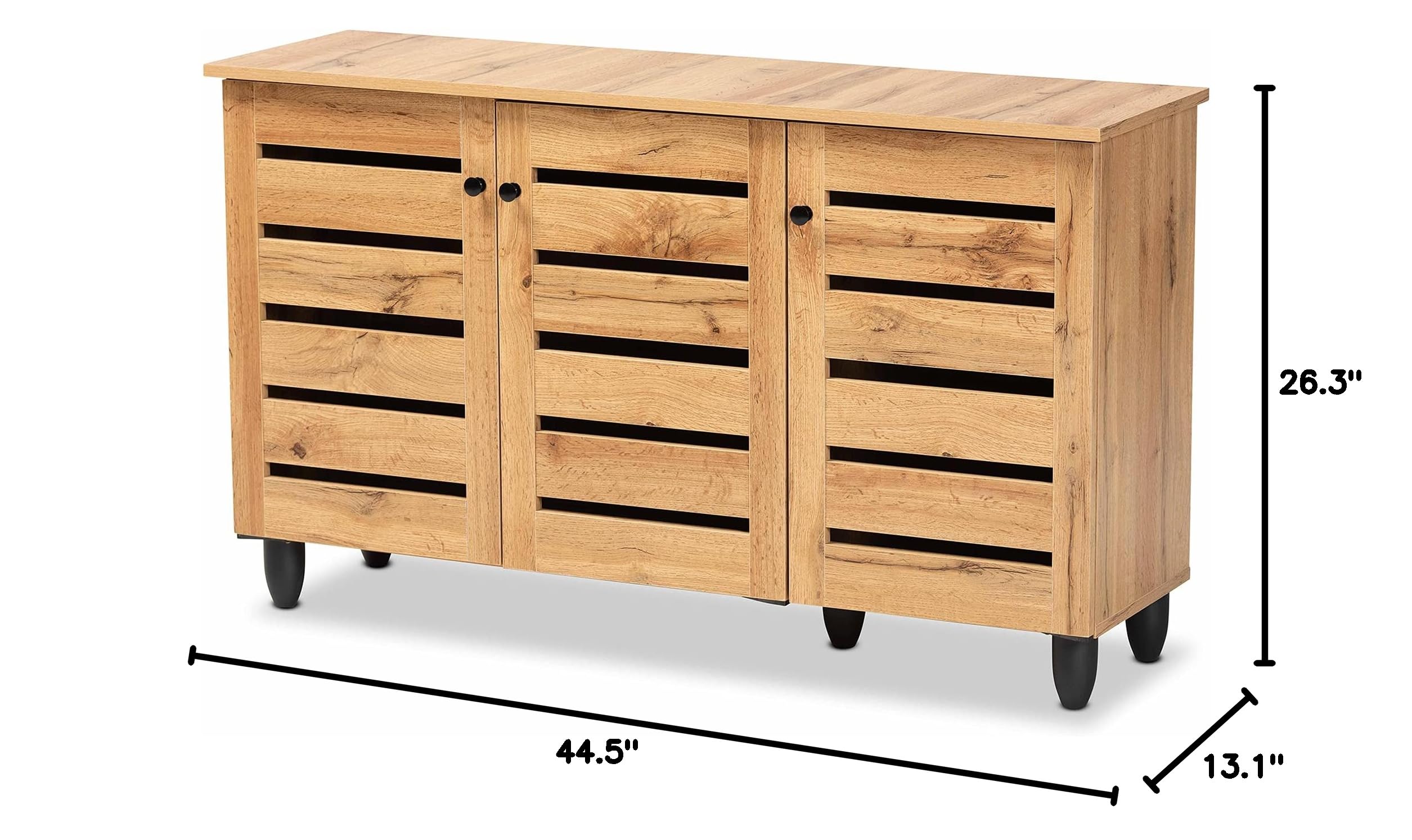 Baxton Studio Gisela Modern 3-Door Shoe Storage Cabinet - Solid Oak Wood with Brown Finish | Perfect for Entryway, Closet & Bedroom Organization