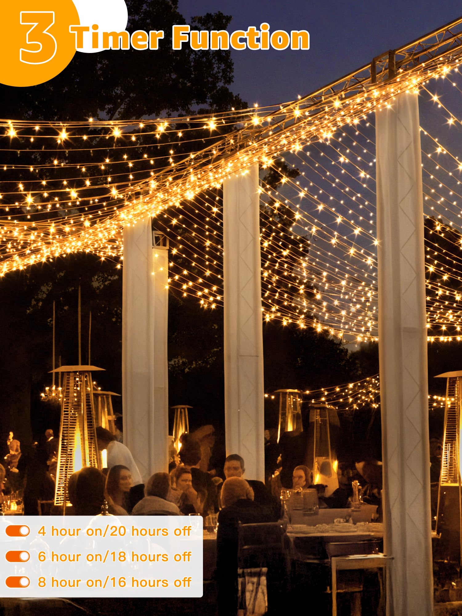 1200LED 196FT Outdoor String Lights with Remote & Timer - Waterproof Dimmable Fairy Lights in Warm White, 8 Lighting Modes for Wedding, Party, Garden, Patio, Backyard, Holiday & Christmas Decorations