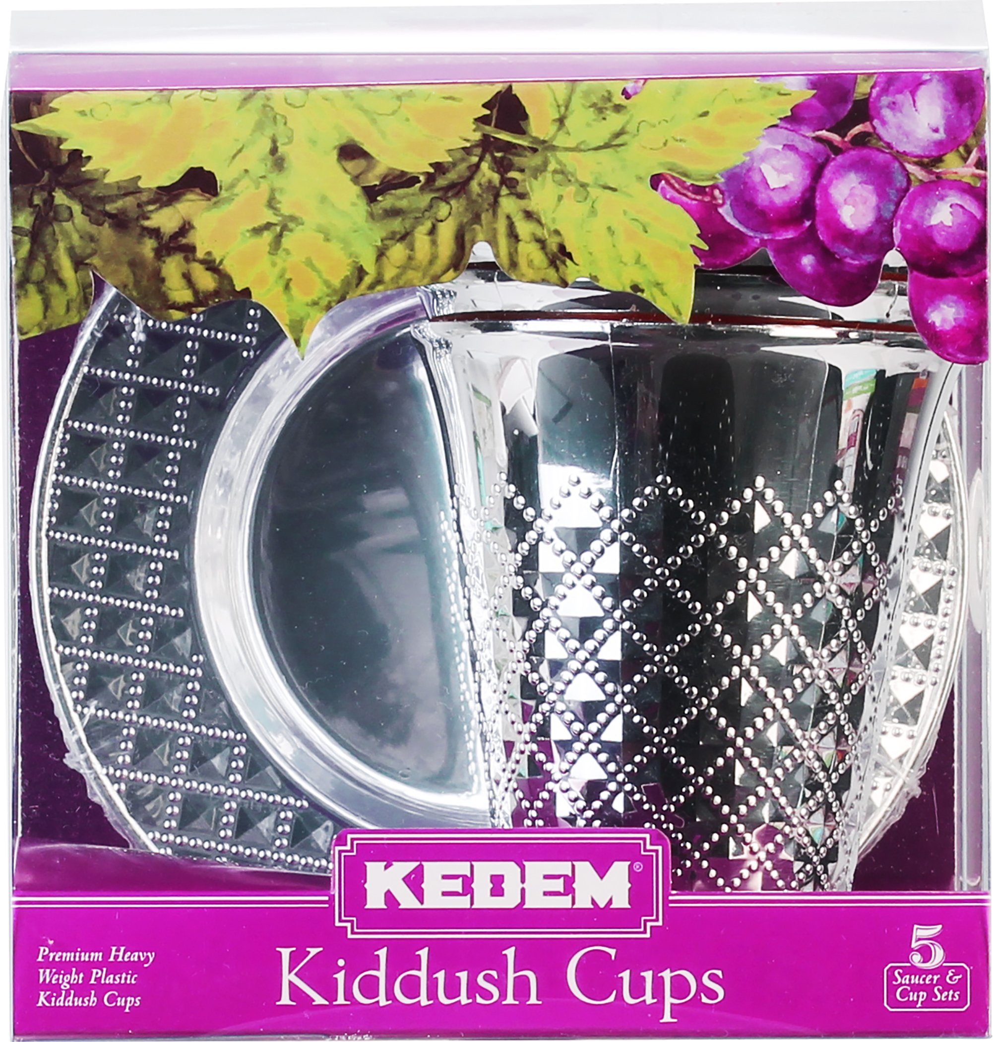 Elegant Diamond Kiddush Cups with Tray - 5.5oz Disposable Communion Cups (5 Pack) | Passover Seder Wine Goblets | Perfect for Travel, Kids & Jewish Holidays | Great for Weddings, Bar Mitzvahs & Religious Ceremonies