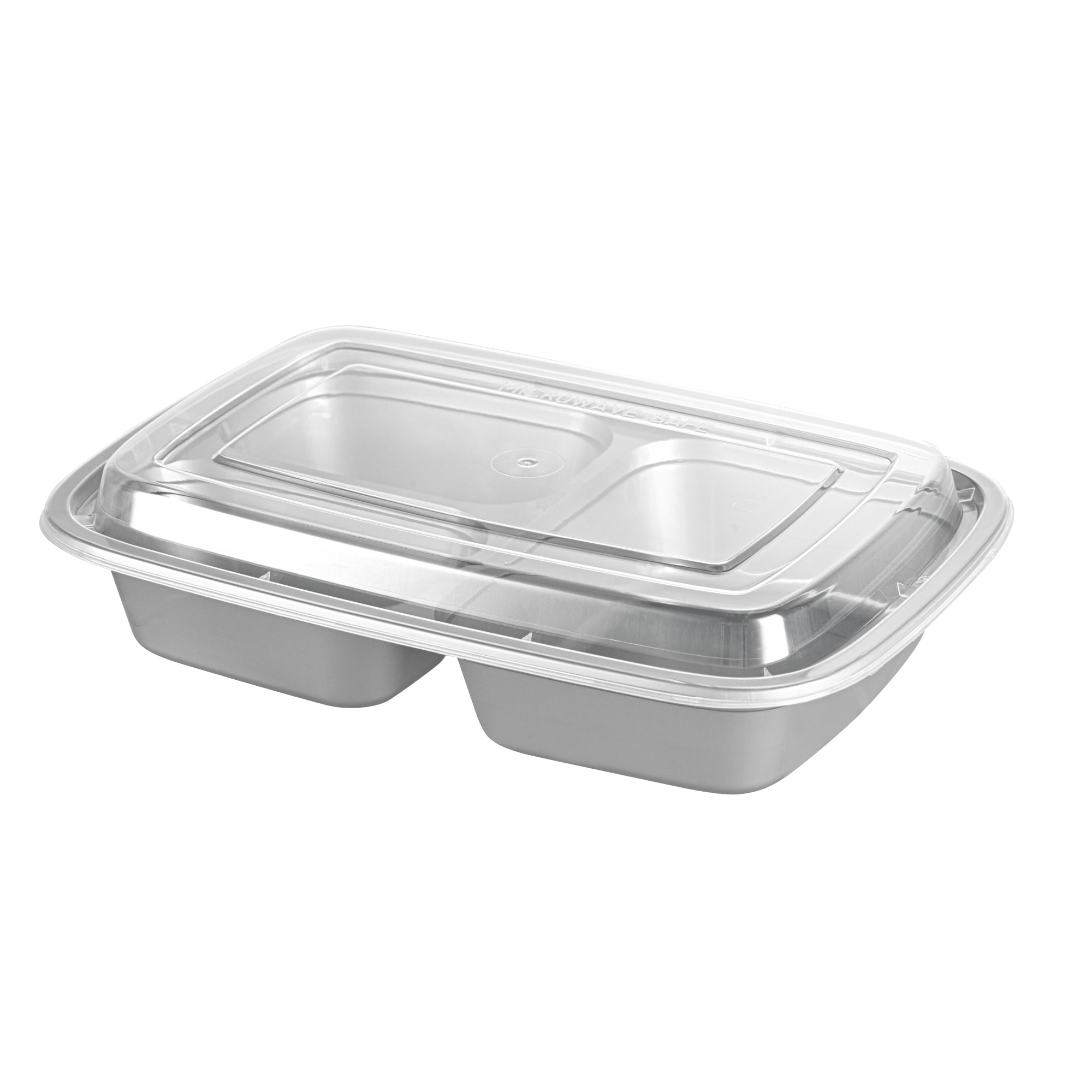 26 oz Silver 3-Compartment Plastic Food Storage Containers with Clear Lids - Microwave Safe, BPA Free (8.75