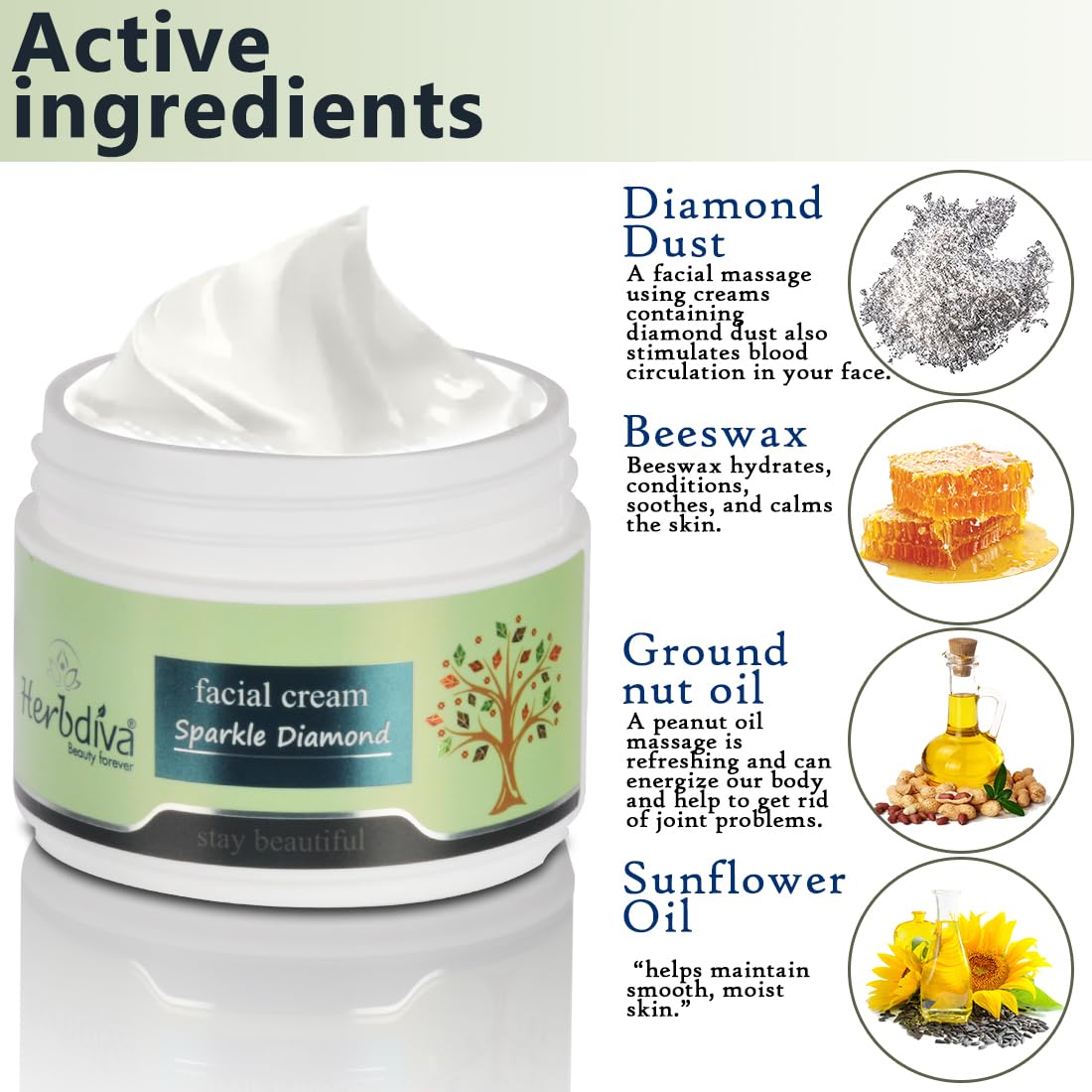 Herbdiva Sparkle Diamond Face Massage Cream 250g - Radiance Boosting, Hydrating & Detoxifying Skincare for All Skin Types | Luxurious Glow Treatment for Daily Facial Care & Spa Nights